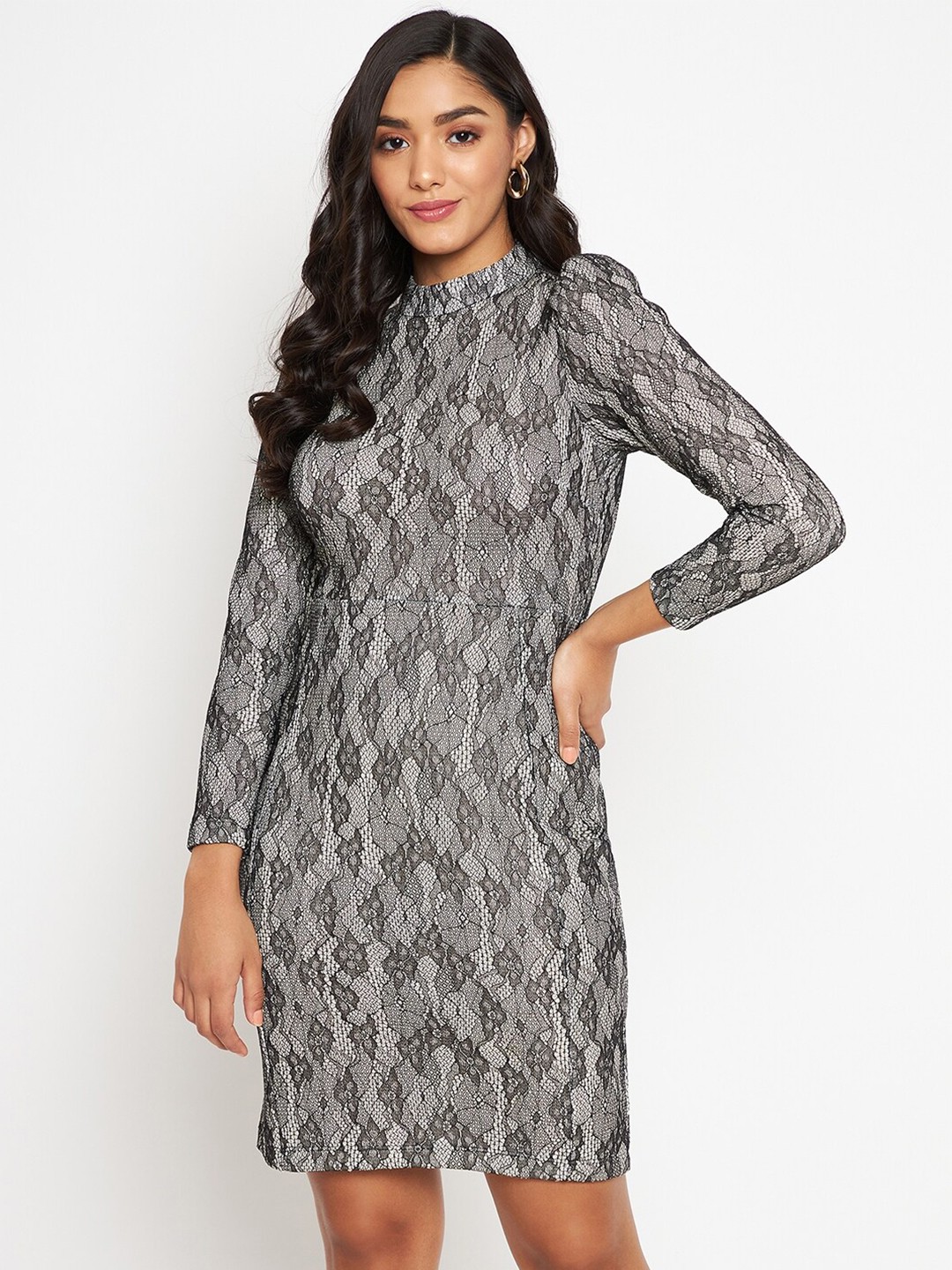 

Madame Women Black Self Design Sheath Dress
