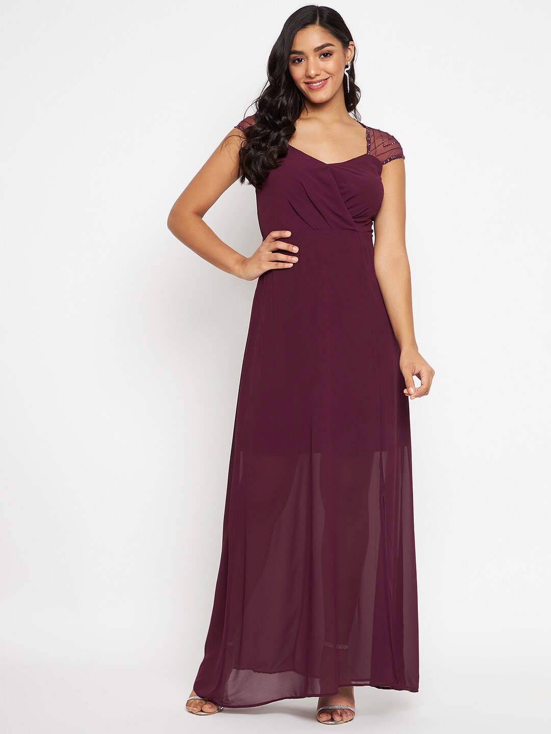 

Madame Maroon Embellished Maxi Dress