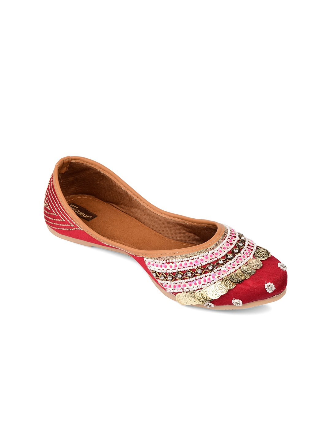 

DESI COLOUR Women Maroon Ethnic Mojaris Flats