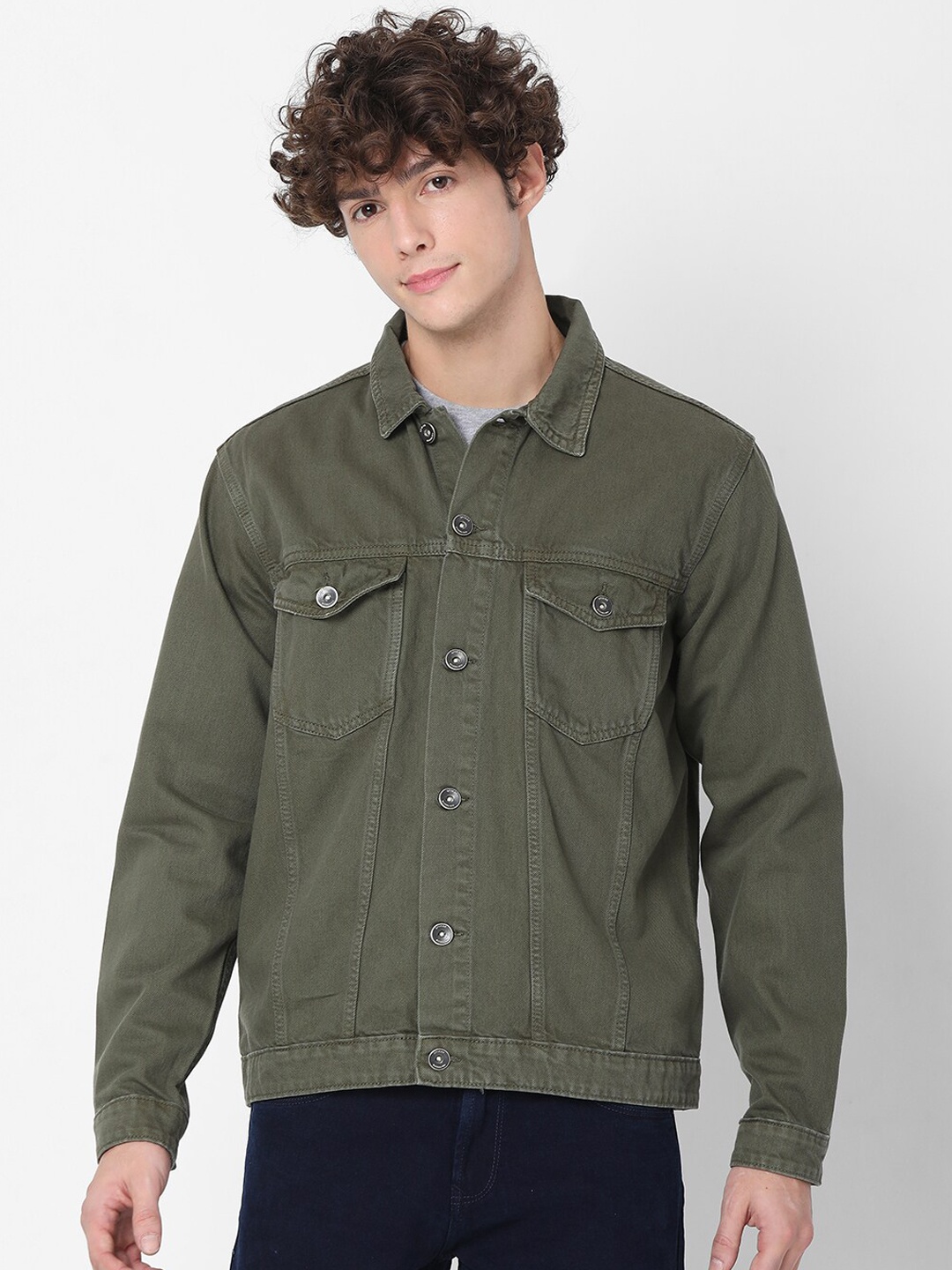 

SPYKAR Men Olive Green Denim Jacket