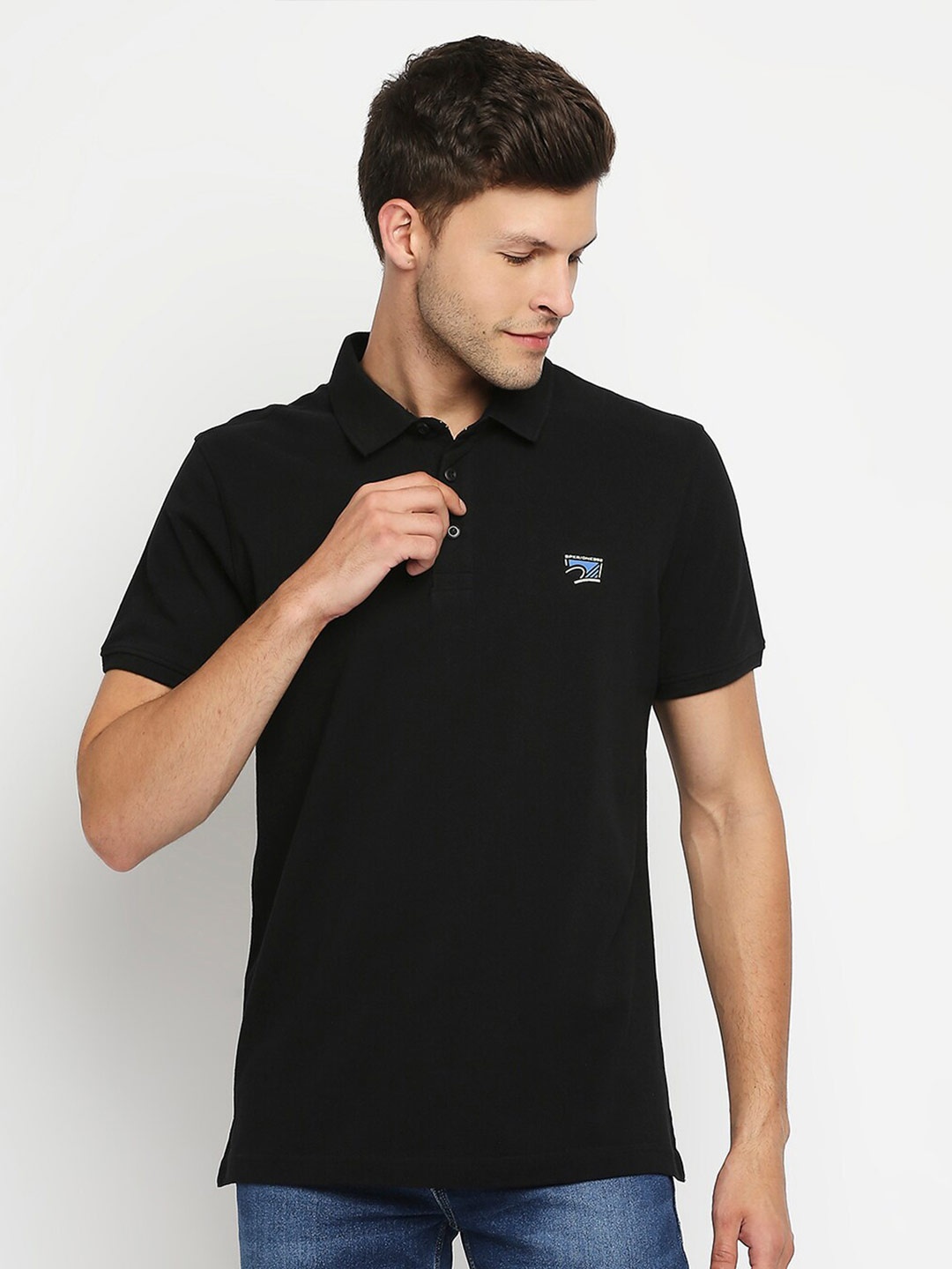 

SPYKAR Men Black Polo Collar Cotton Slim Fit T-shirt