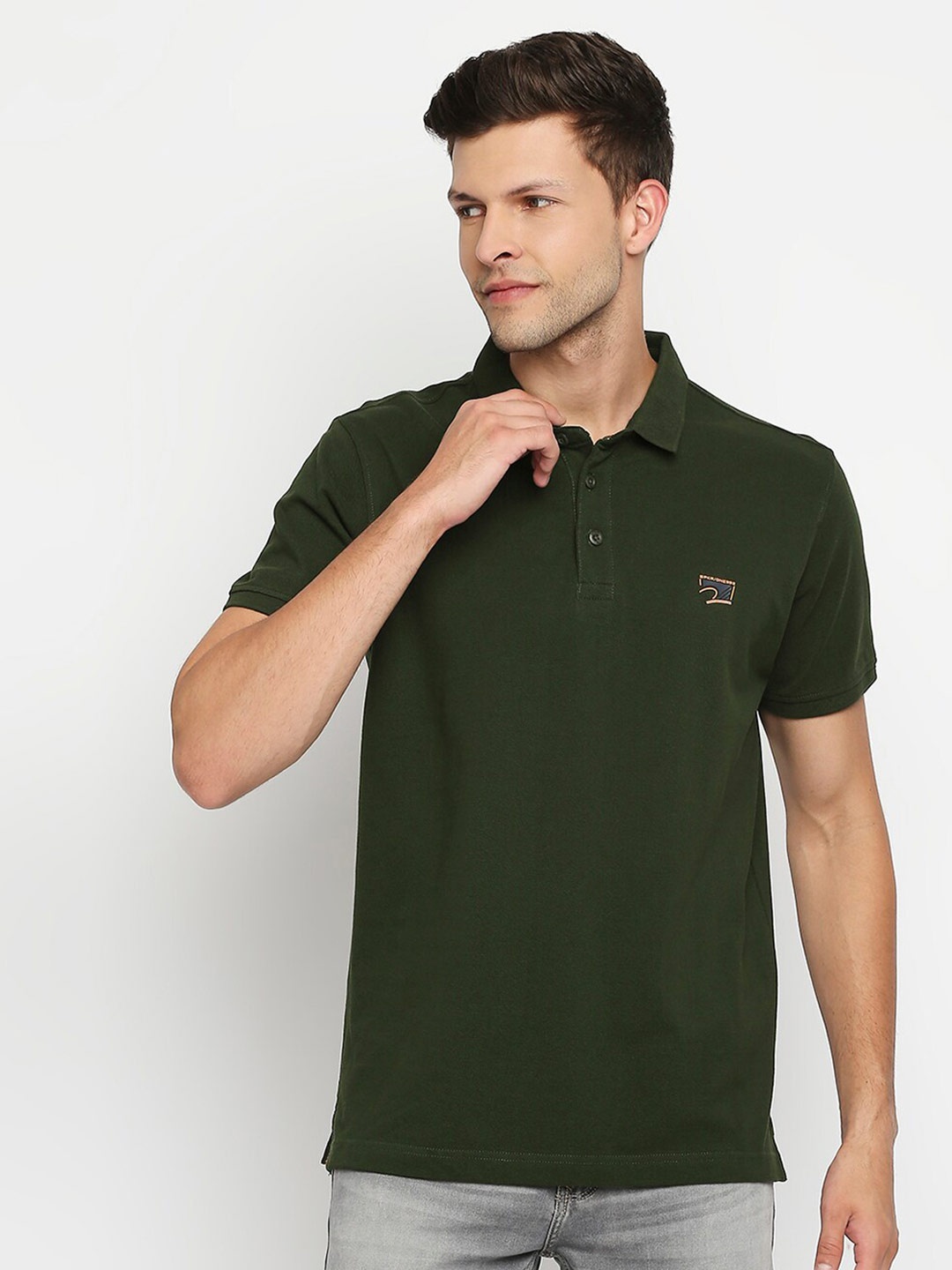 

SPYKAR Men Green Polo Collar Applique Slim Fit T-shirt