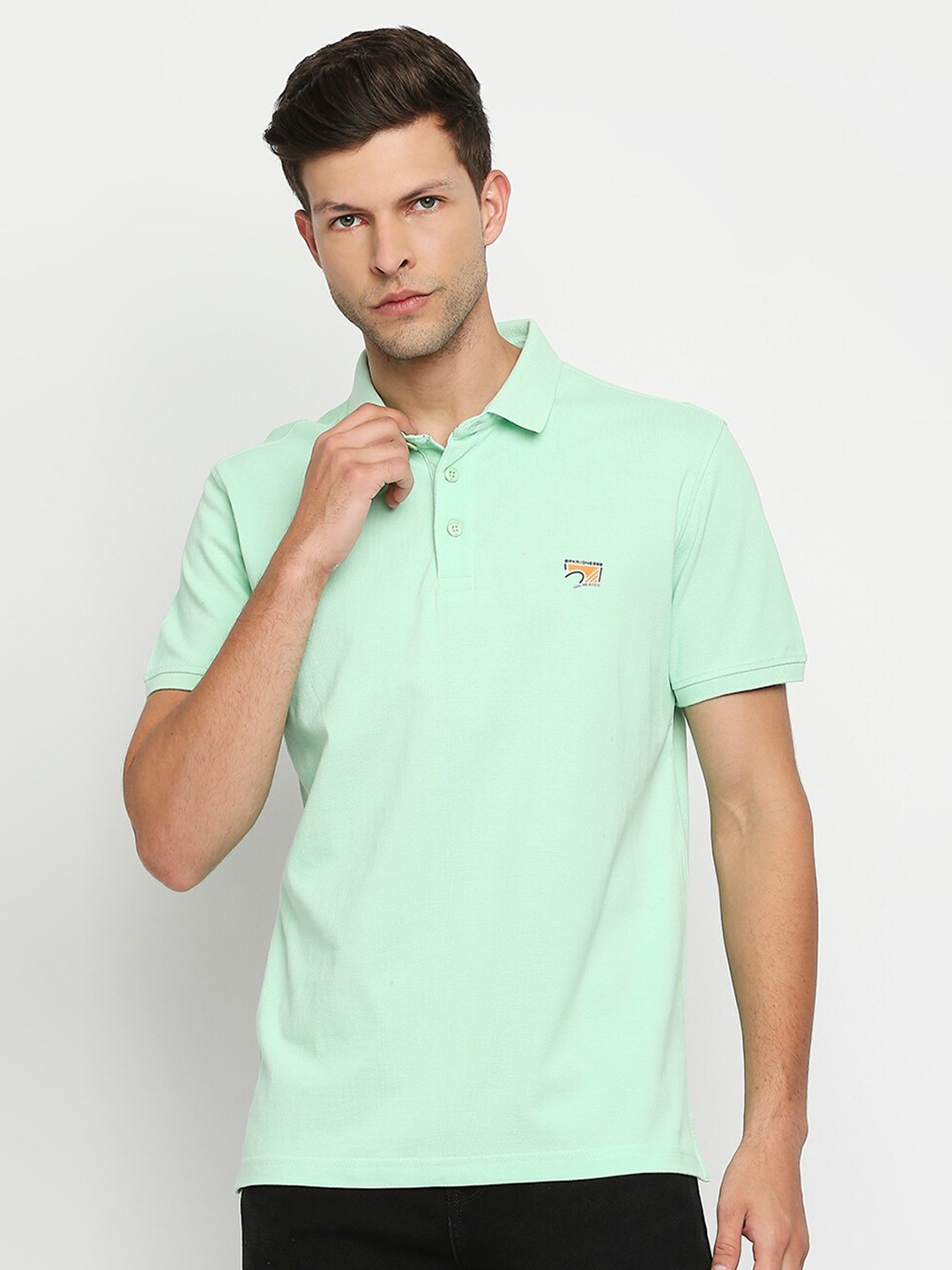 

SPYKAR Men Green Polo Collar Slim Fit Cotton T-shirt