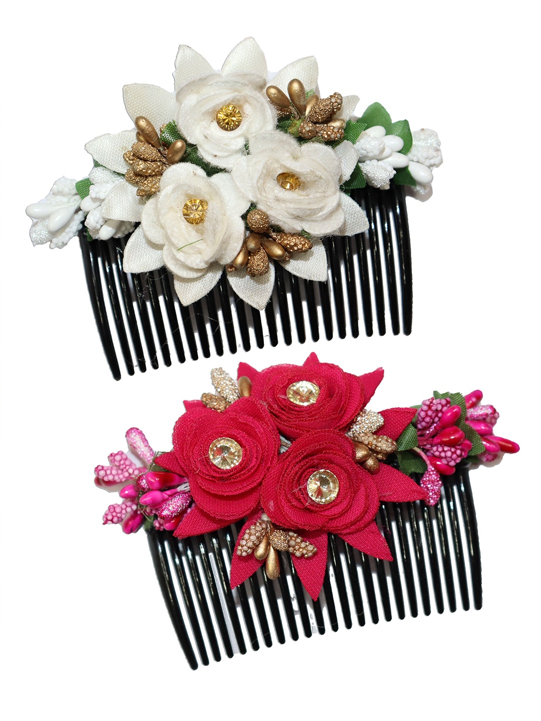 

VAGHBHATT Women Pack of 2 Red & White Comb Pin