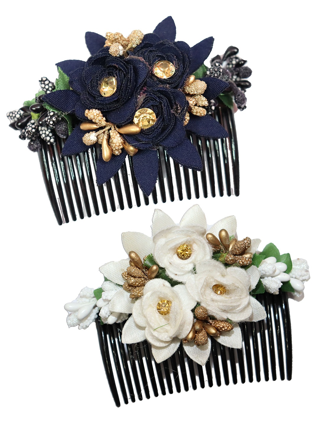 

VAGHBHATT Women Black & White Set of 2 Flower Design Comb Pin