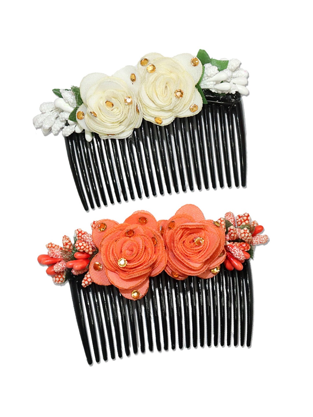 

VAGHBHATT Women Orange & White Set of 2 Embellished Comb Pin