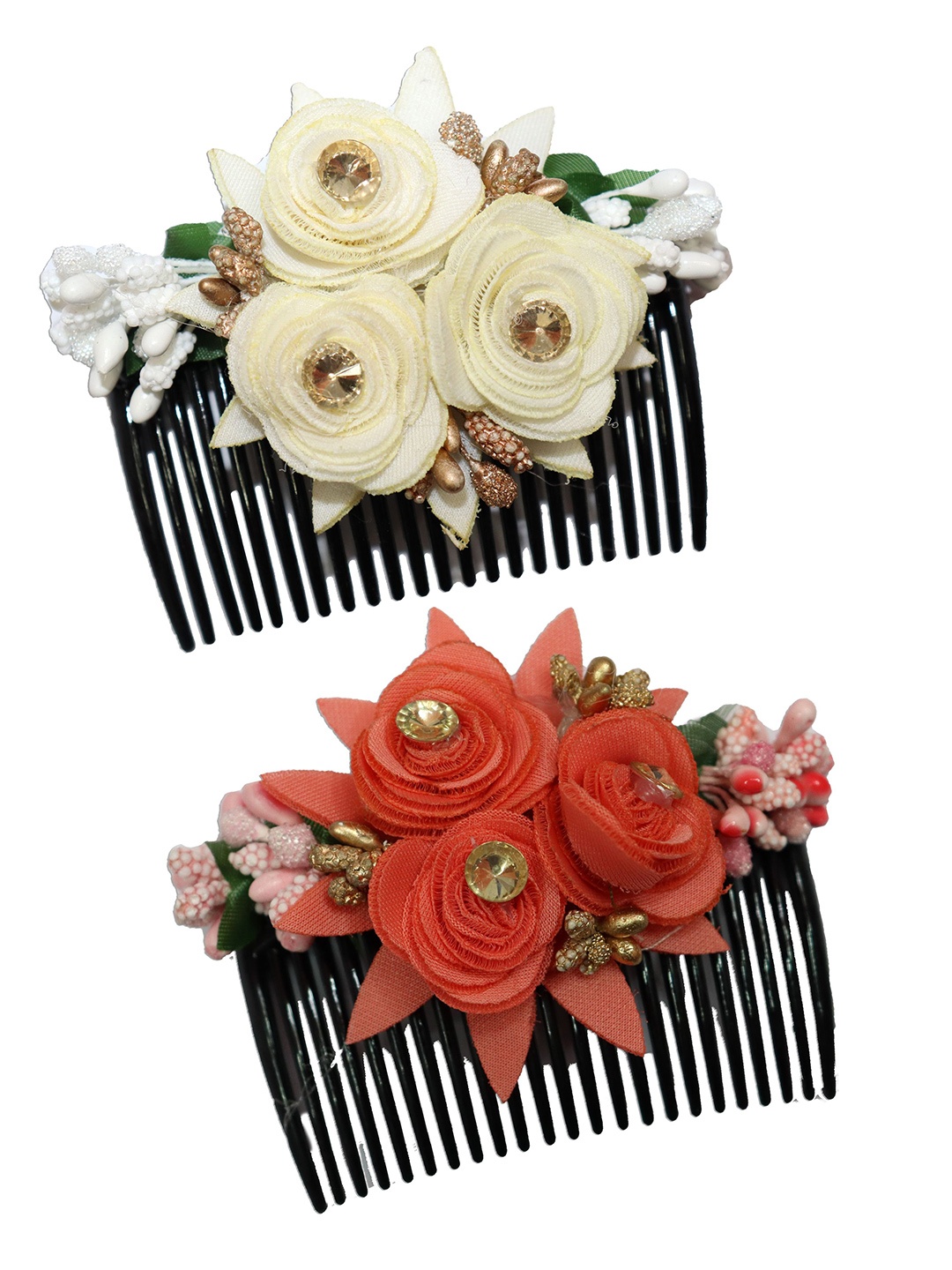 

VAGHBHATT Women Pack Of 2 Red & White Floral Comb Pin