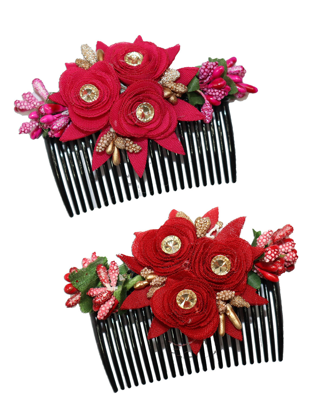 

VAGHBHATT Women Set of 2 Floral Embellished Comb Pins, Red