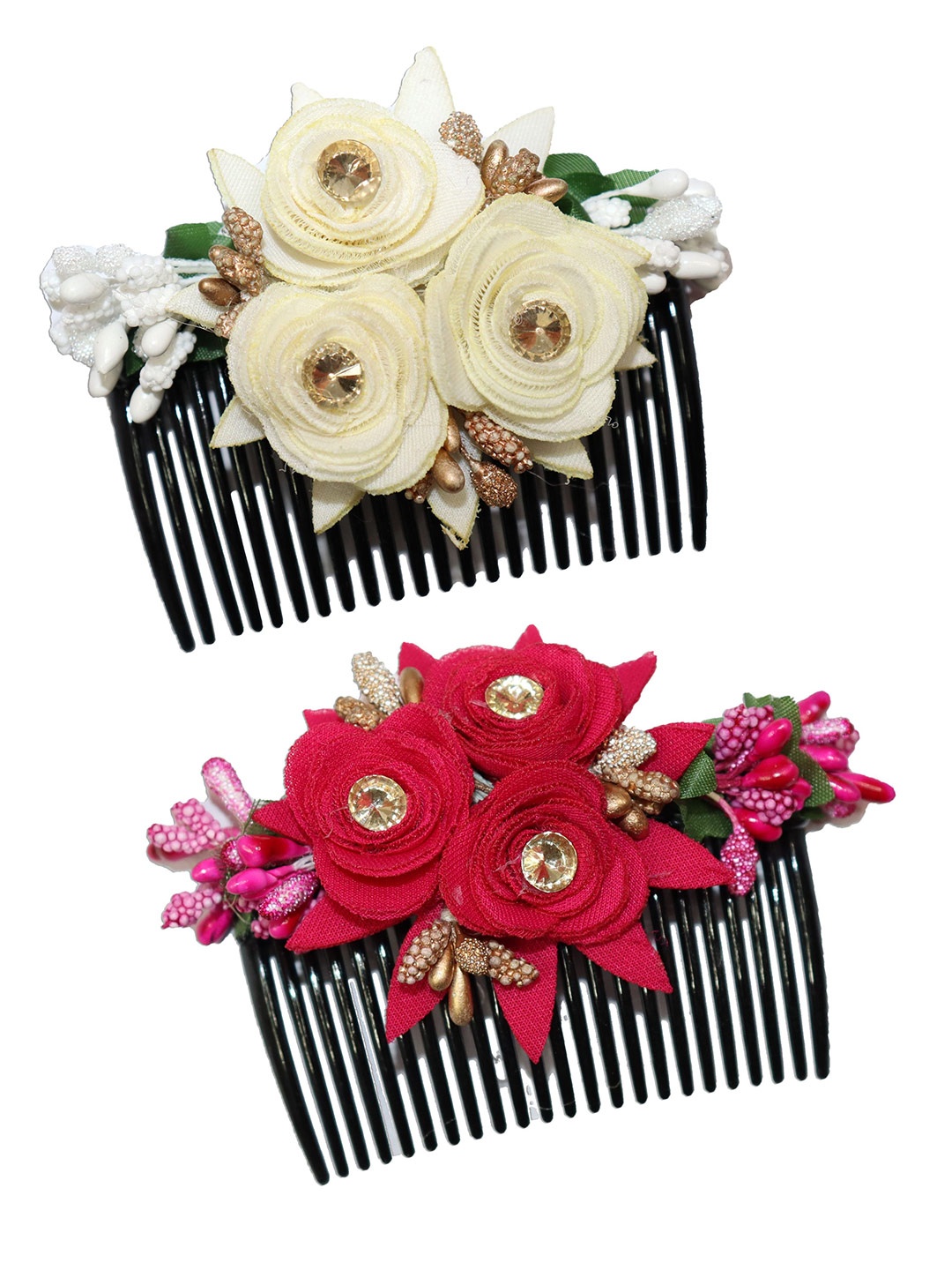 

VAGHBHATT Women Pack of 2 Off White & Red Embellished Comb Pin