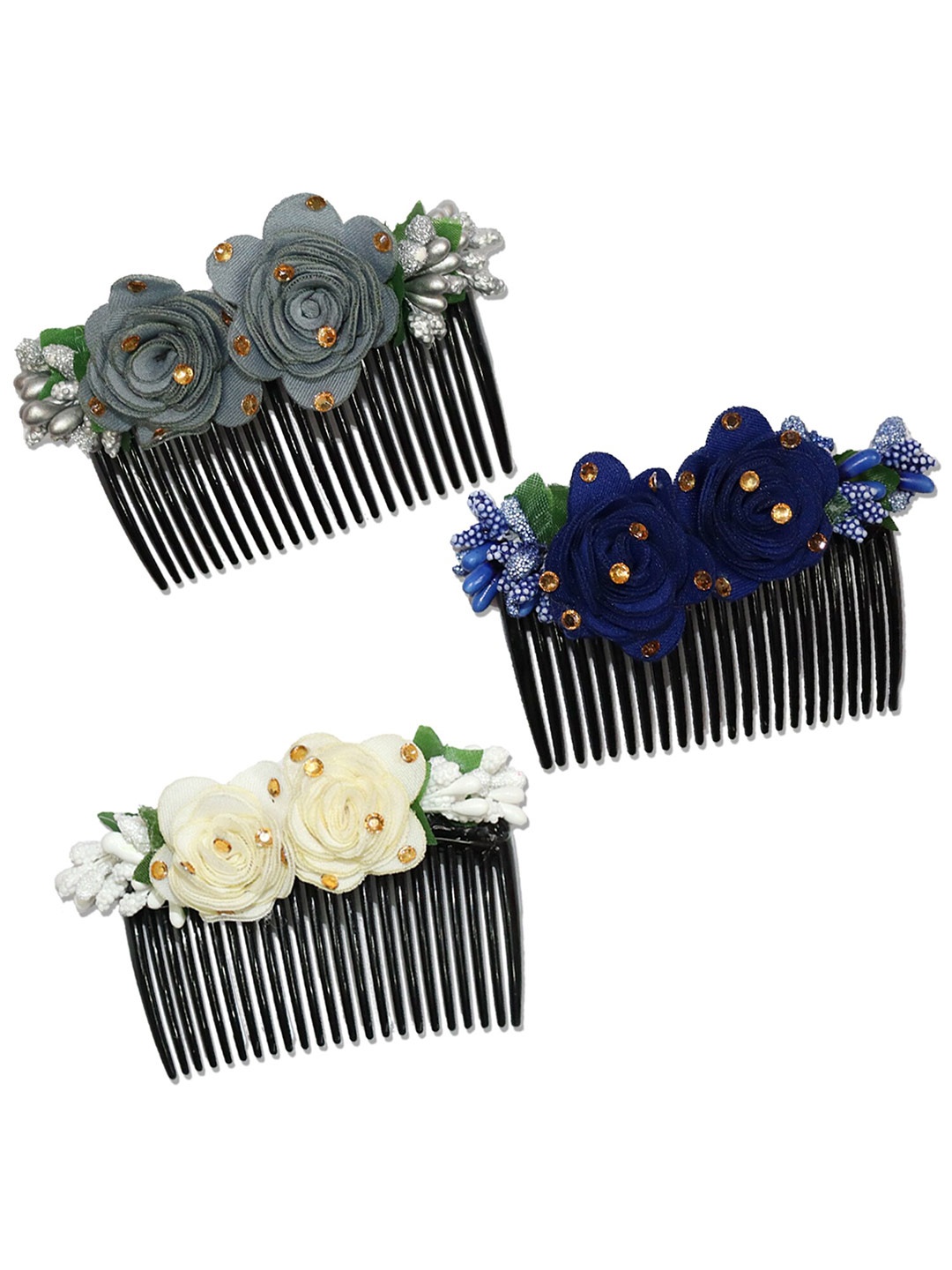 

VAGHBHATT Women Set of 3 Multi-Colored Floral Comb Hair Pins