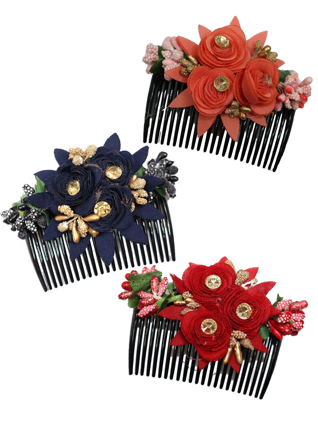 

VAGHBHATT Women Red & Orange Set of 3 Embellished Comb Pin