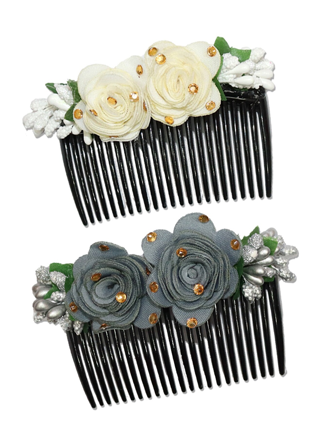 

VAGHBHATT Women Pack of 2 Grey & Cream-Coloured Comb Pin