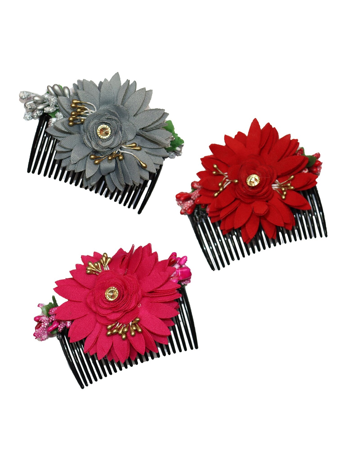 

VAGHBHATT Women Pack of 3 Black & Pink Embellished Comb Pin