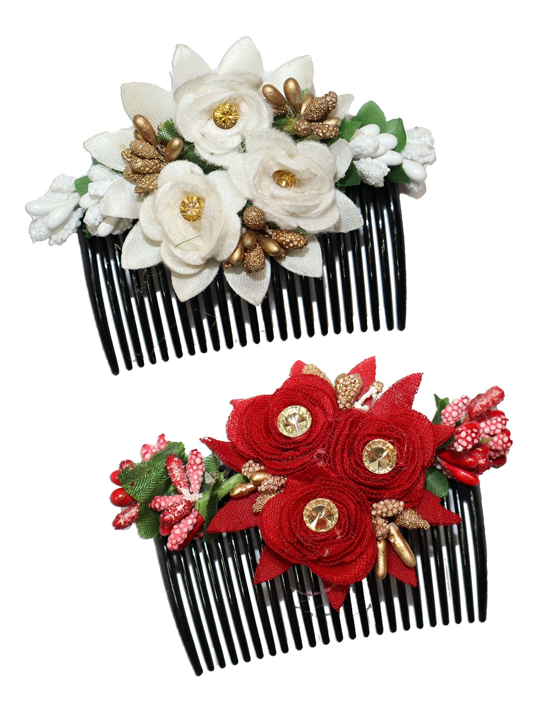 

VAGHBHATT Women Pack of 2 White & Red Embellished Comb Pins