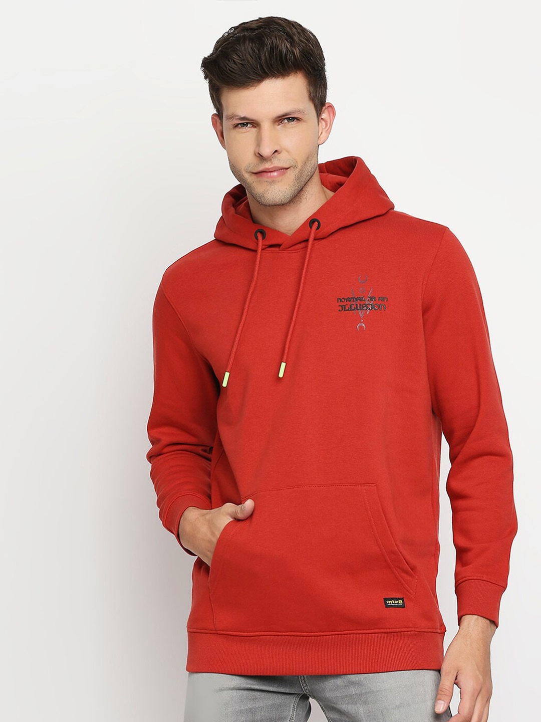 

SPYKAR Men Orange Hooded Sweatshirt