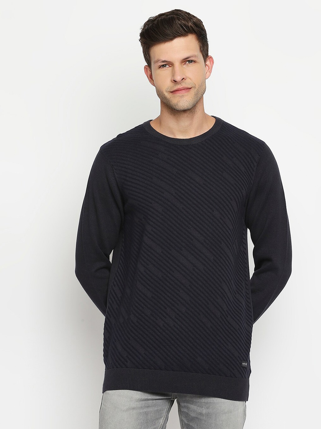 

SPYKAR Men Grey Striped Pullover
