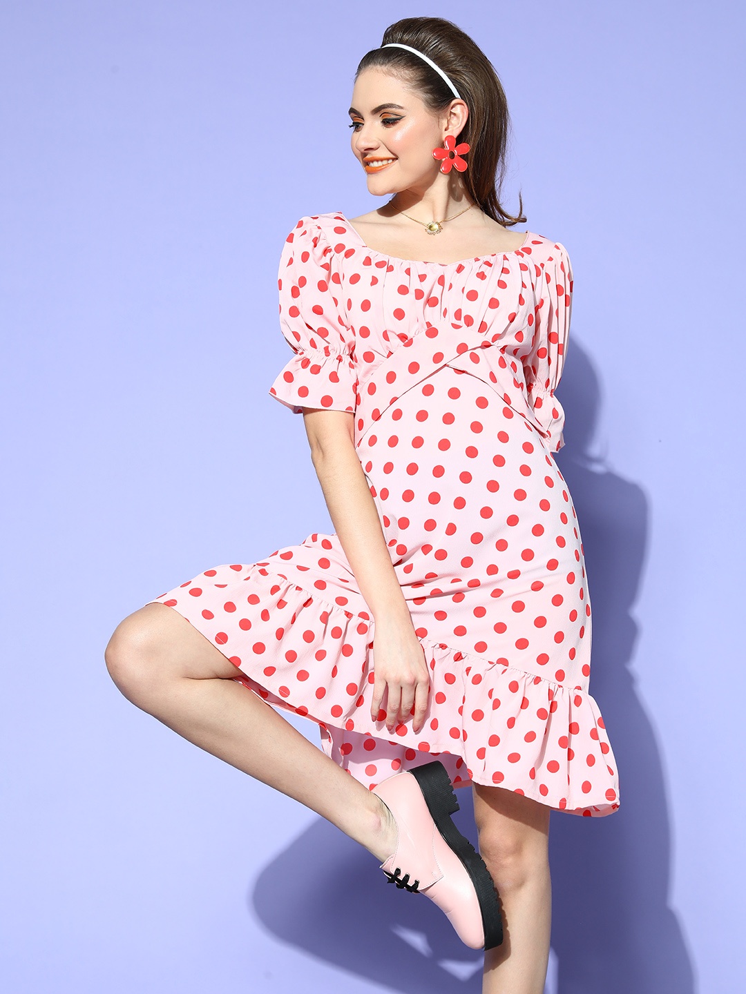 

plusS Women Pretty Pink Polka Dotted Once Upon a Sleeve Dress