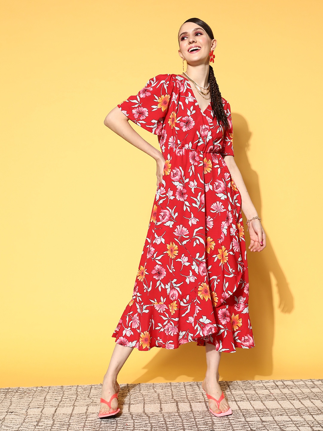 

plusS Women Alluring Red Floral Vacay Attire