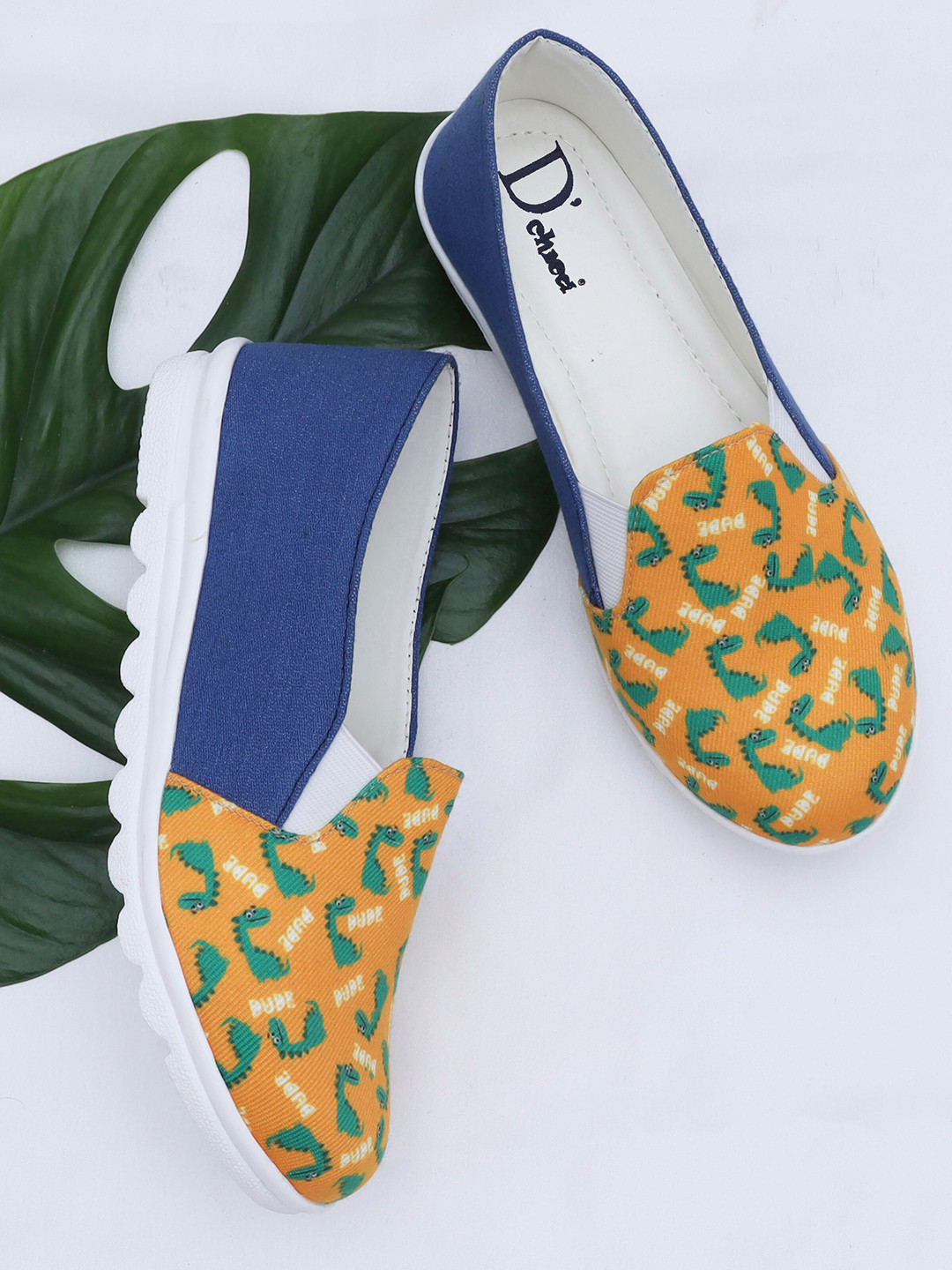 

DChica Boys Blue & Yellow Dino Print Slip On Shoes