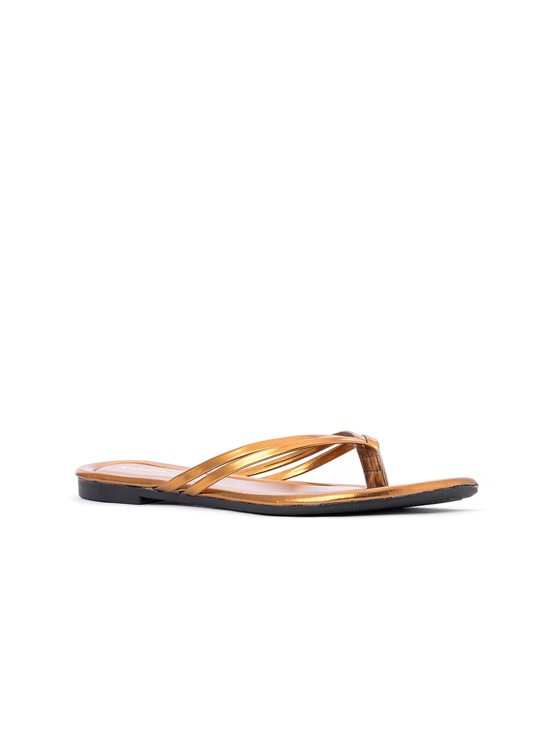 

Khadims Women Gold-Toned Striped Open Toe Flats with Bows