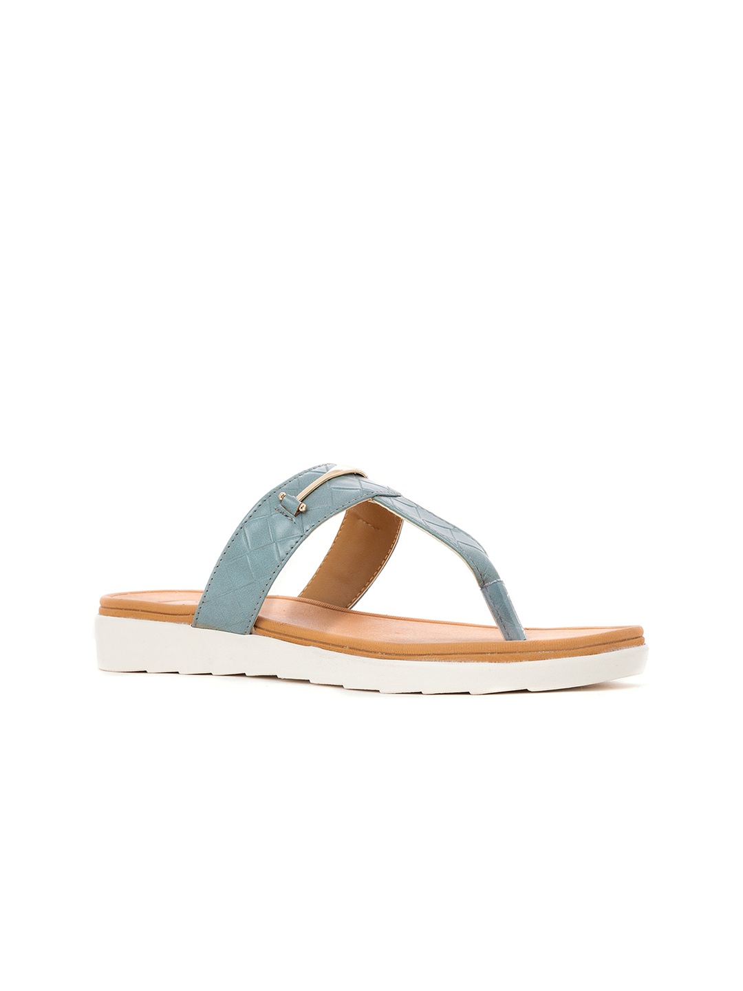 

Khadims Women Blue Embellished T-Strap Flats with Bows