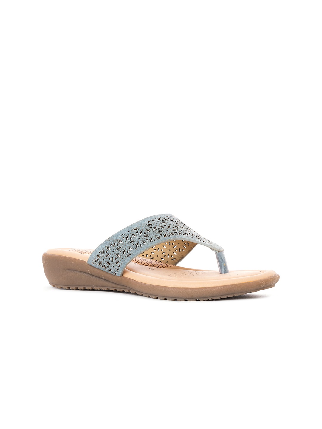 

Khadims Women Blue Open Toe Flats with Laser Cuts
