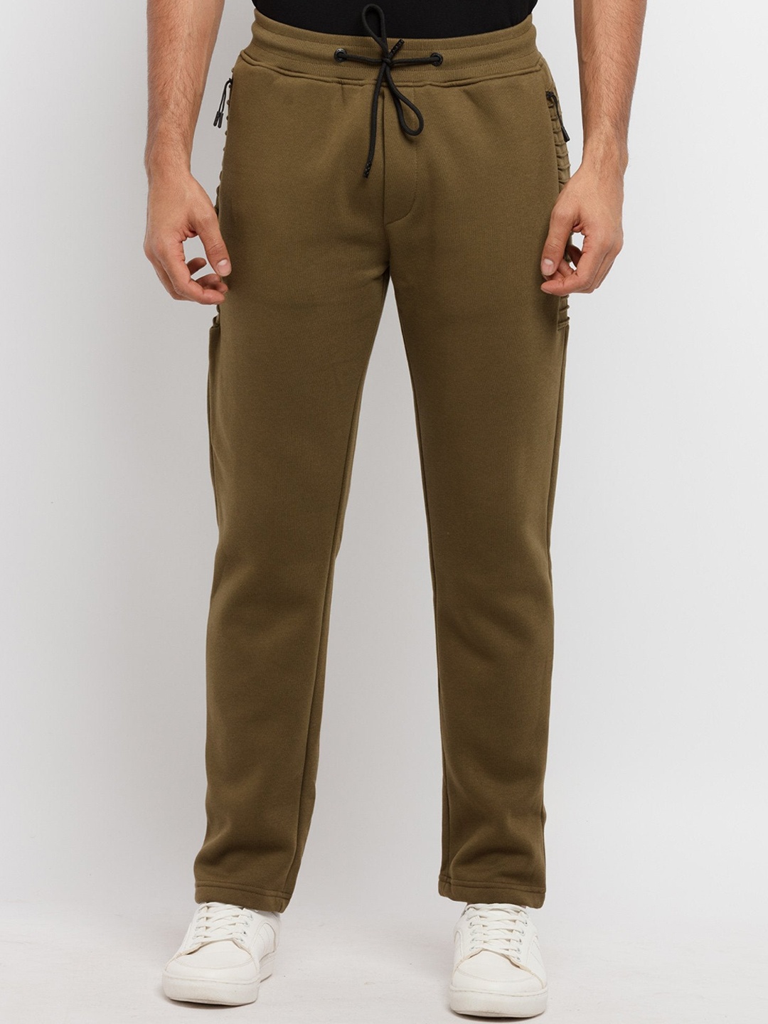

Status Quo Men Olive Solid Cotton Track Pants