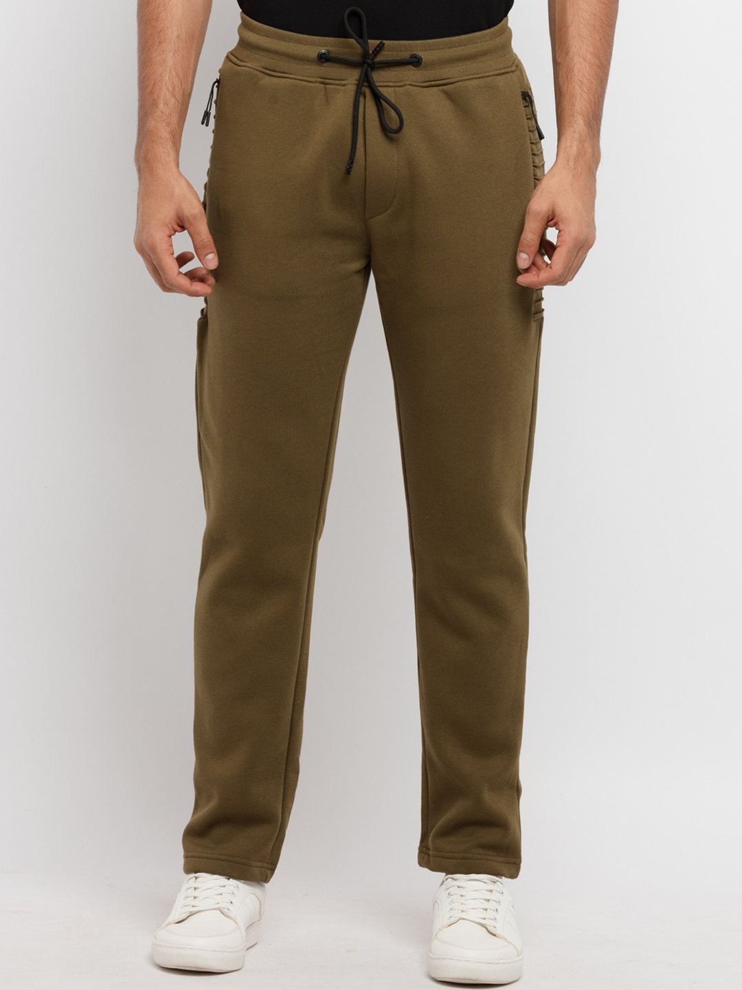 

Status Quo Men Olive Green Solid Cotton Track Pants