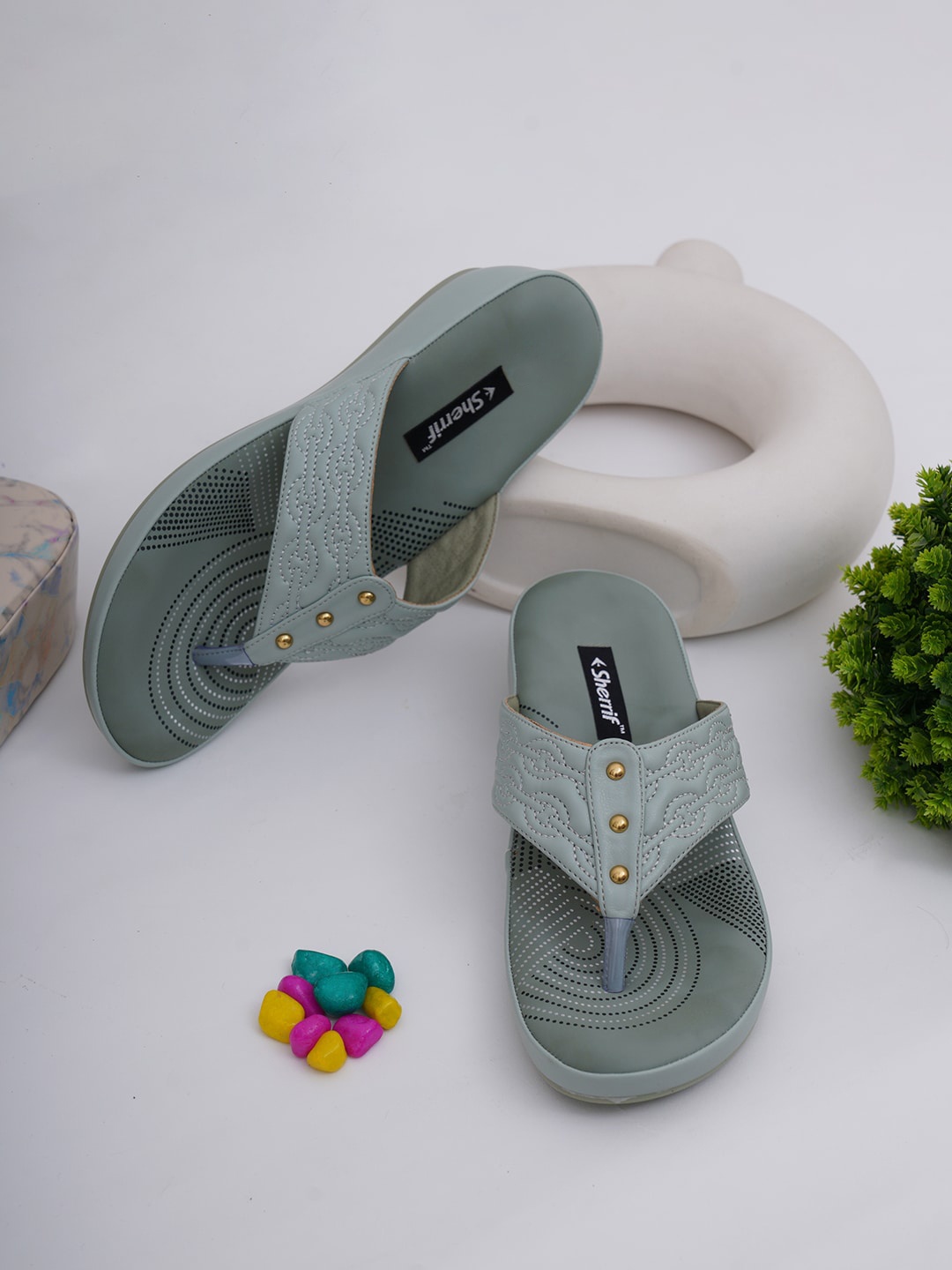 

Sherrif Shoes Green Flatform Sandals