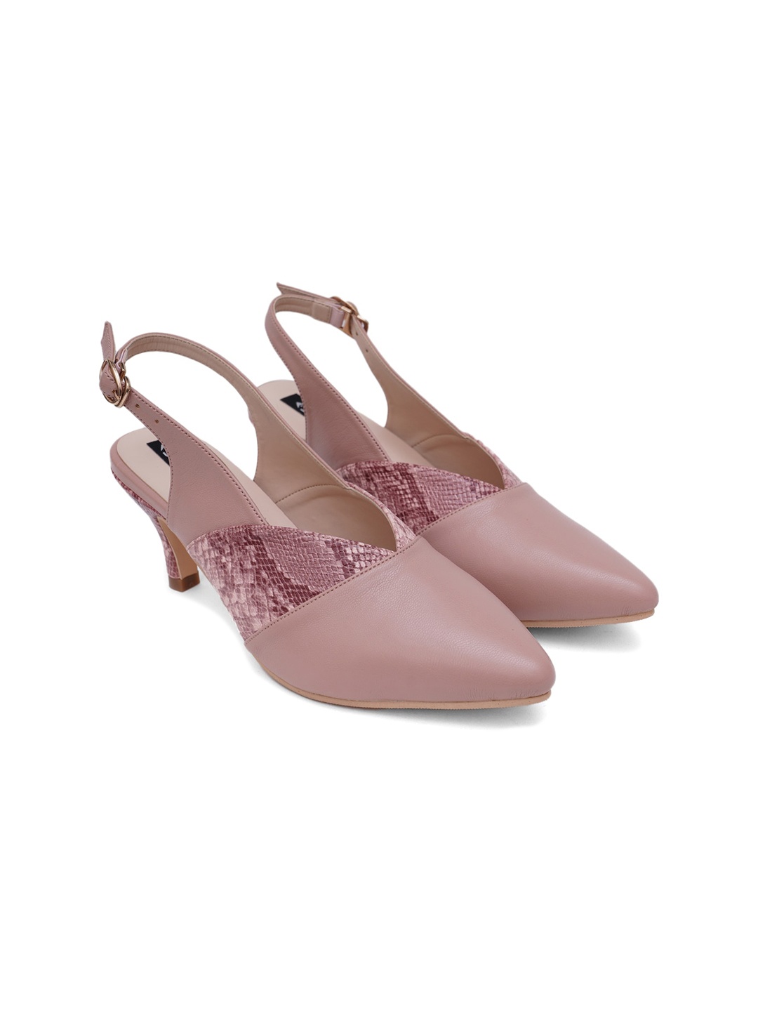 

Sherrif Shoes Nude-Coloured Printed Party Kitten Pumps with Buckles