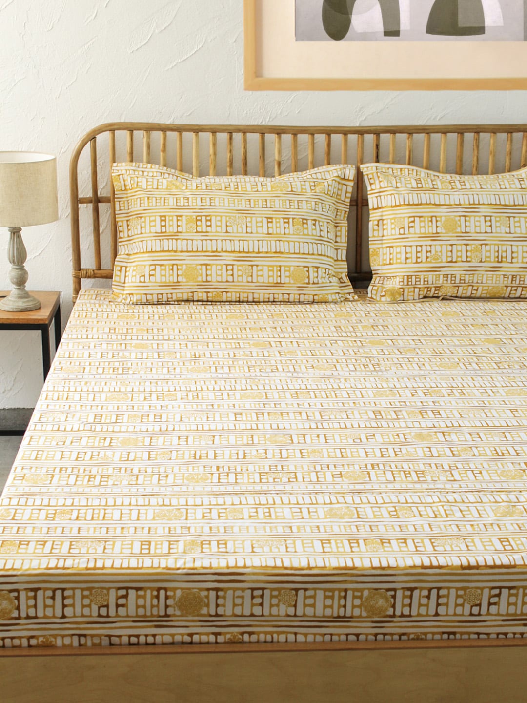 

House This Yellow Printed Pure Cotton AC Room Double Queen Bedding Set