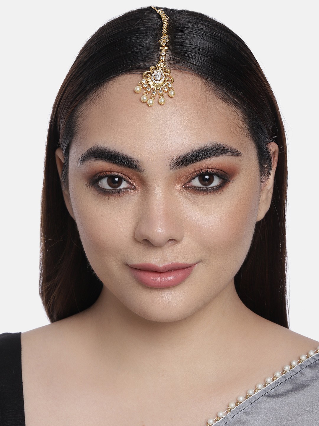 

LAIDA Gold-Plated AD Studded Pearl Drop Maang Tikka