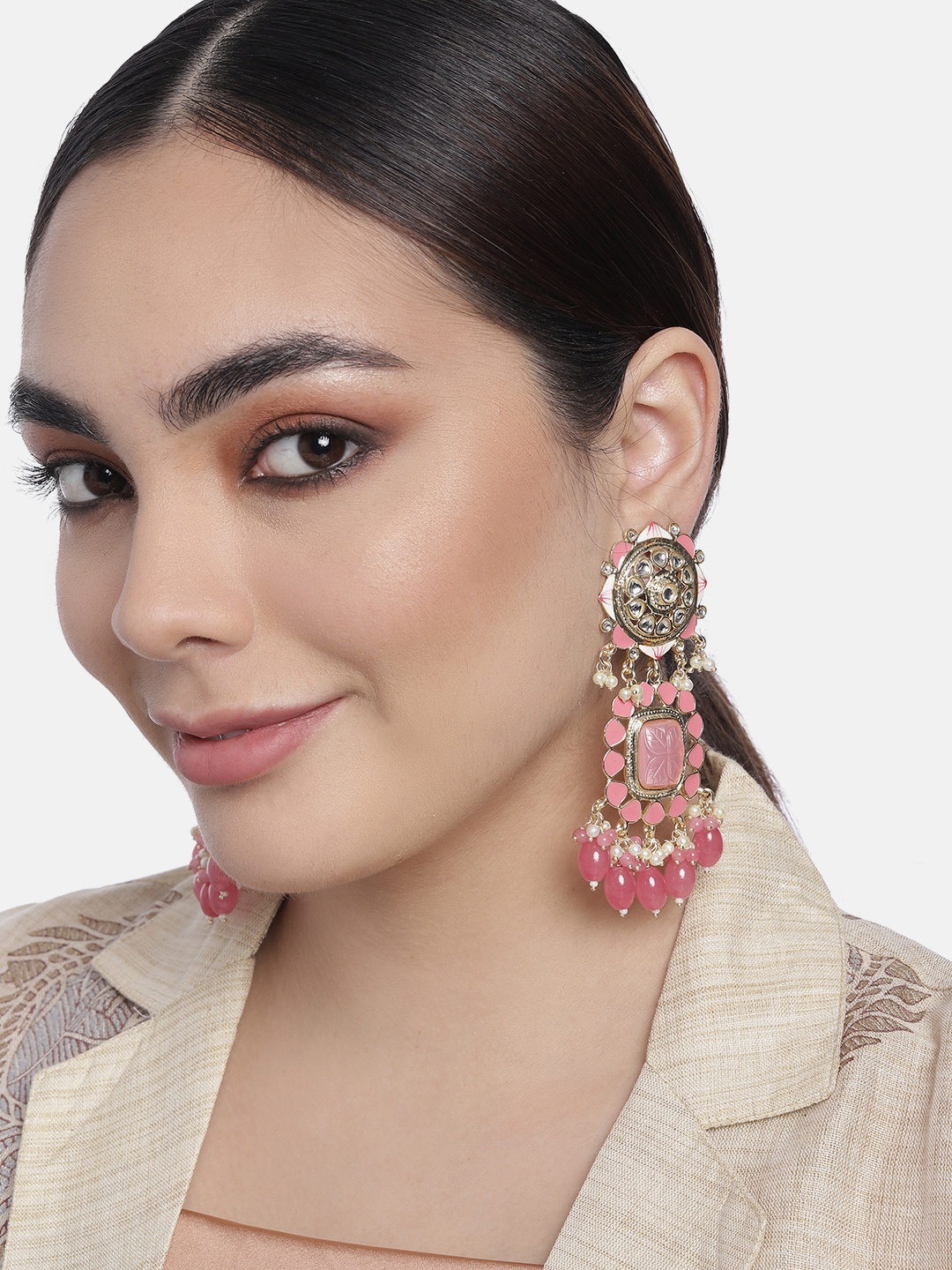 

LAIDA Pink & Gold-Toned Classic Drop Earrings