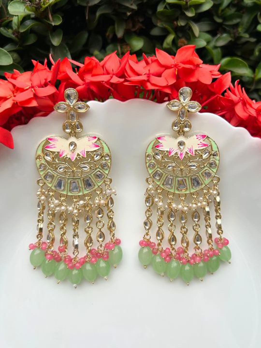 

LAIDA Green & Pink Contemporary Drop Earrings