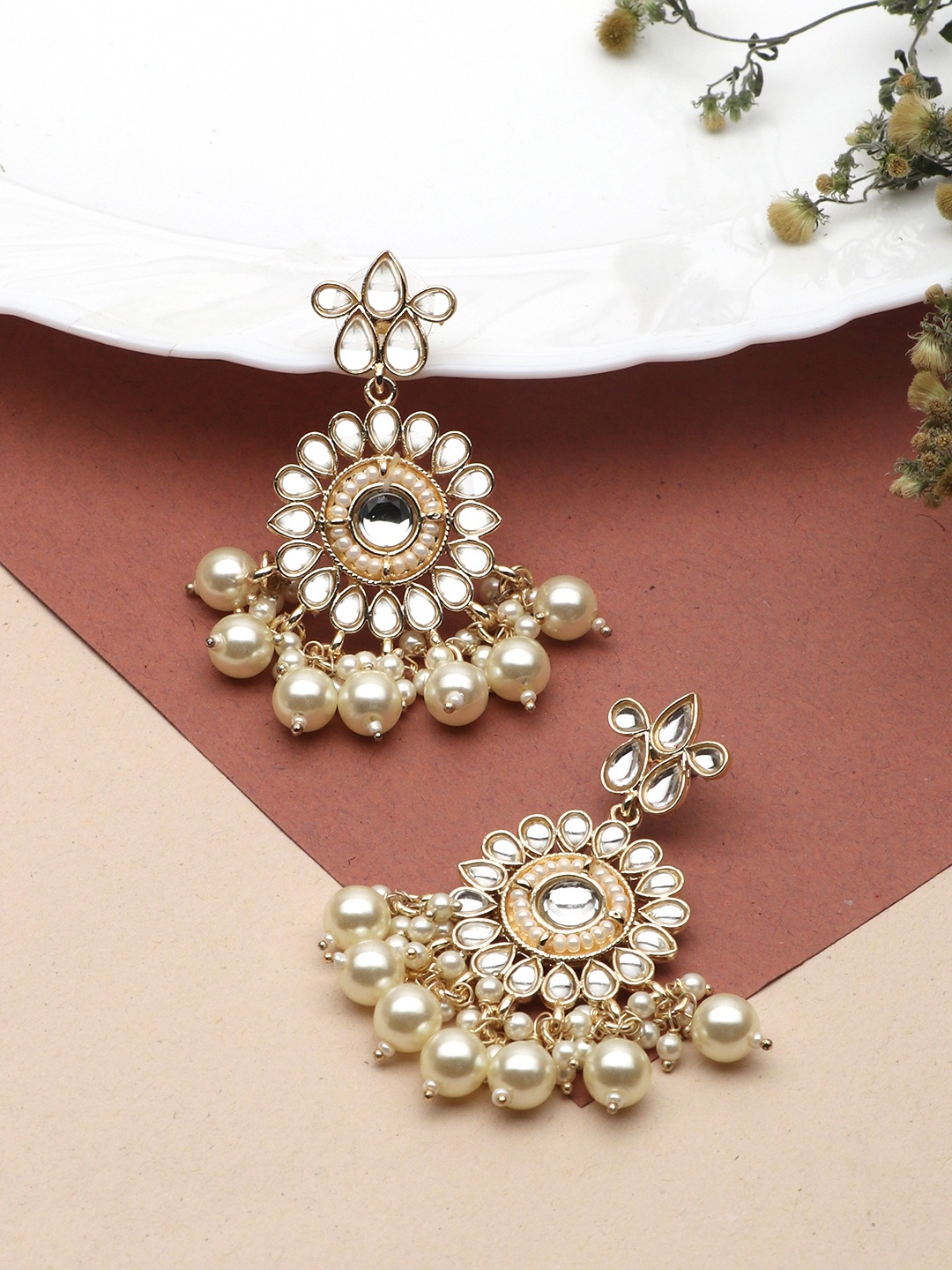 

LAIDA Gold-Toned & Off White Classic Drop Earrings