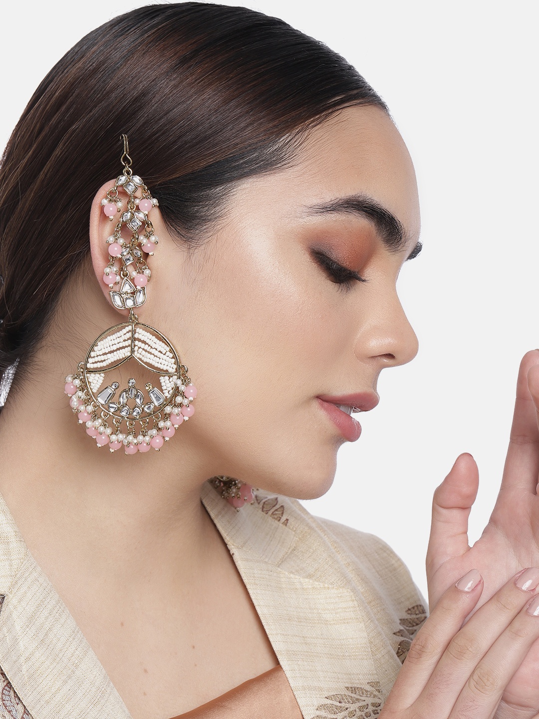 

LAIDA Gold-Toned & Pink Classic Drop Earrings