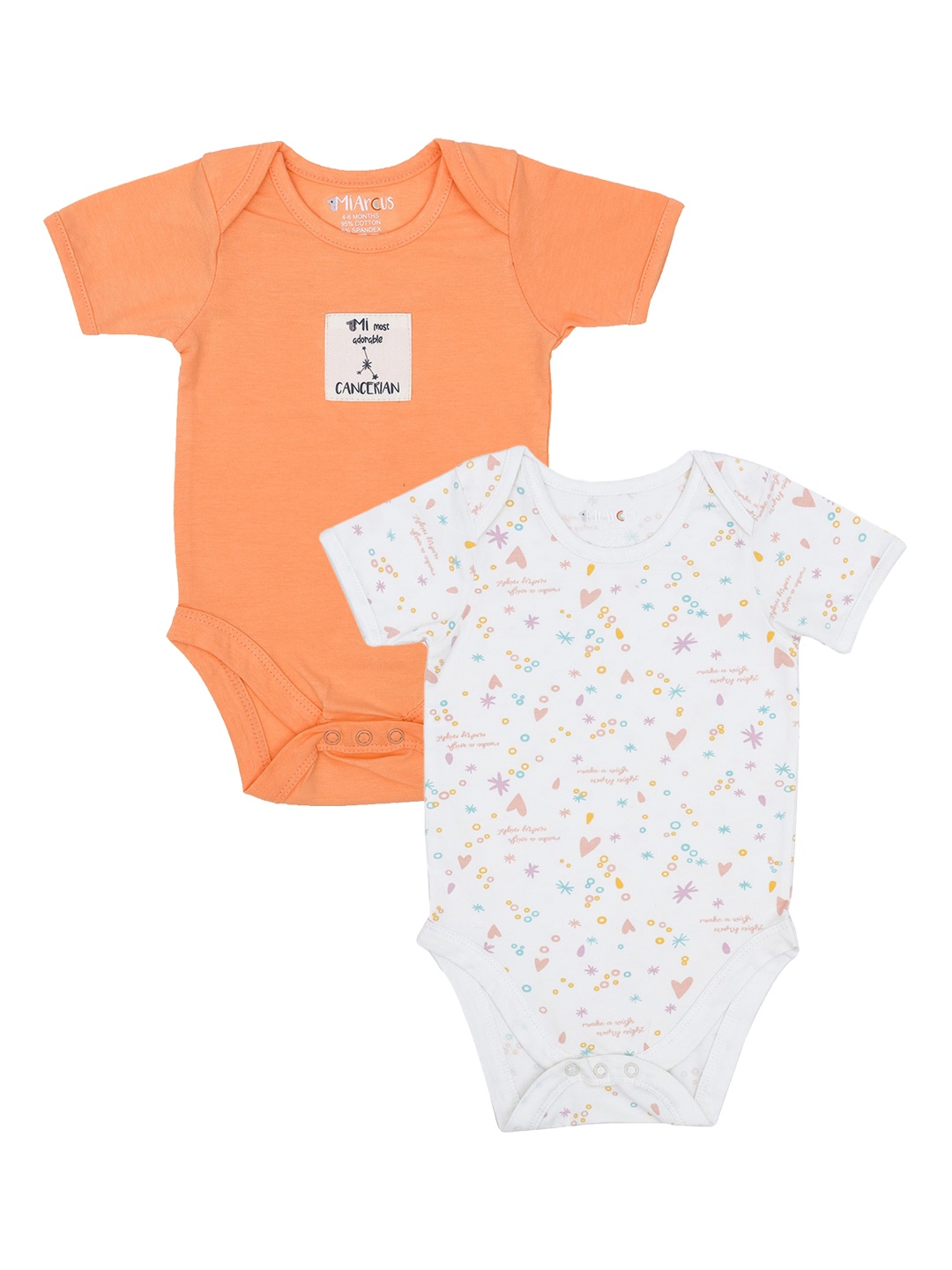 

MiArcus Kids Unisex Pack of 2 Infants Orange & White Cotton Bodysuits
