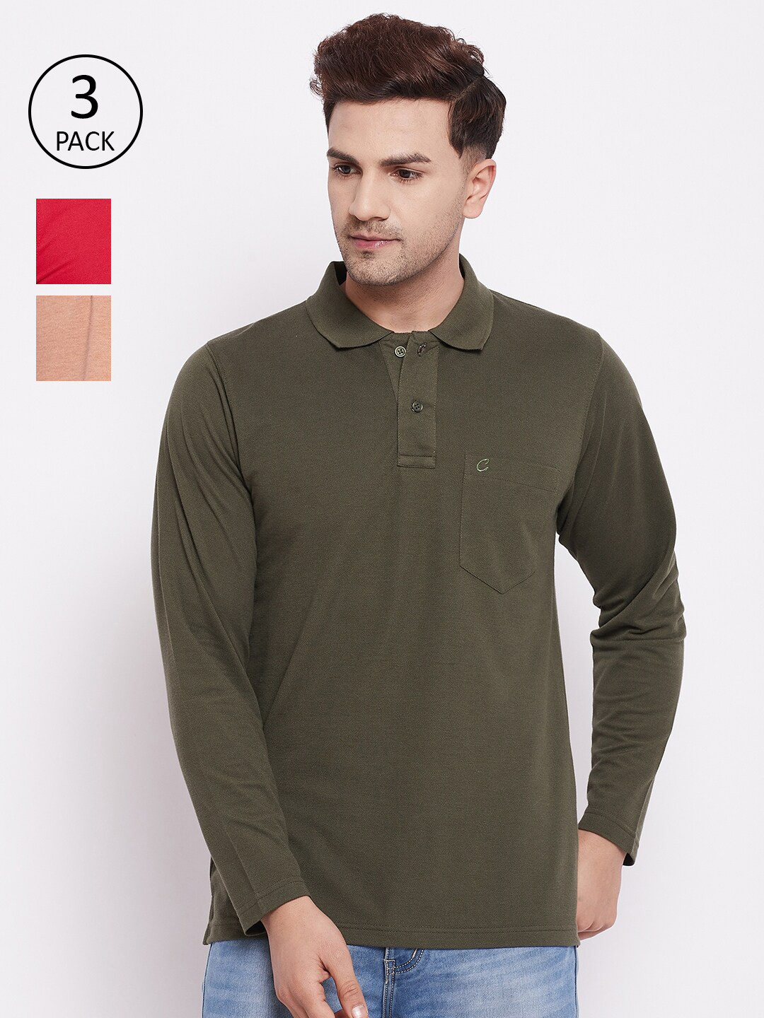 

Camey Men Cream-Coloured & tarmac 3 Polo Collar T-shirt