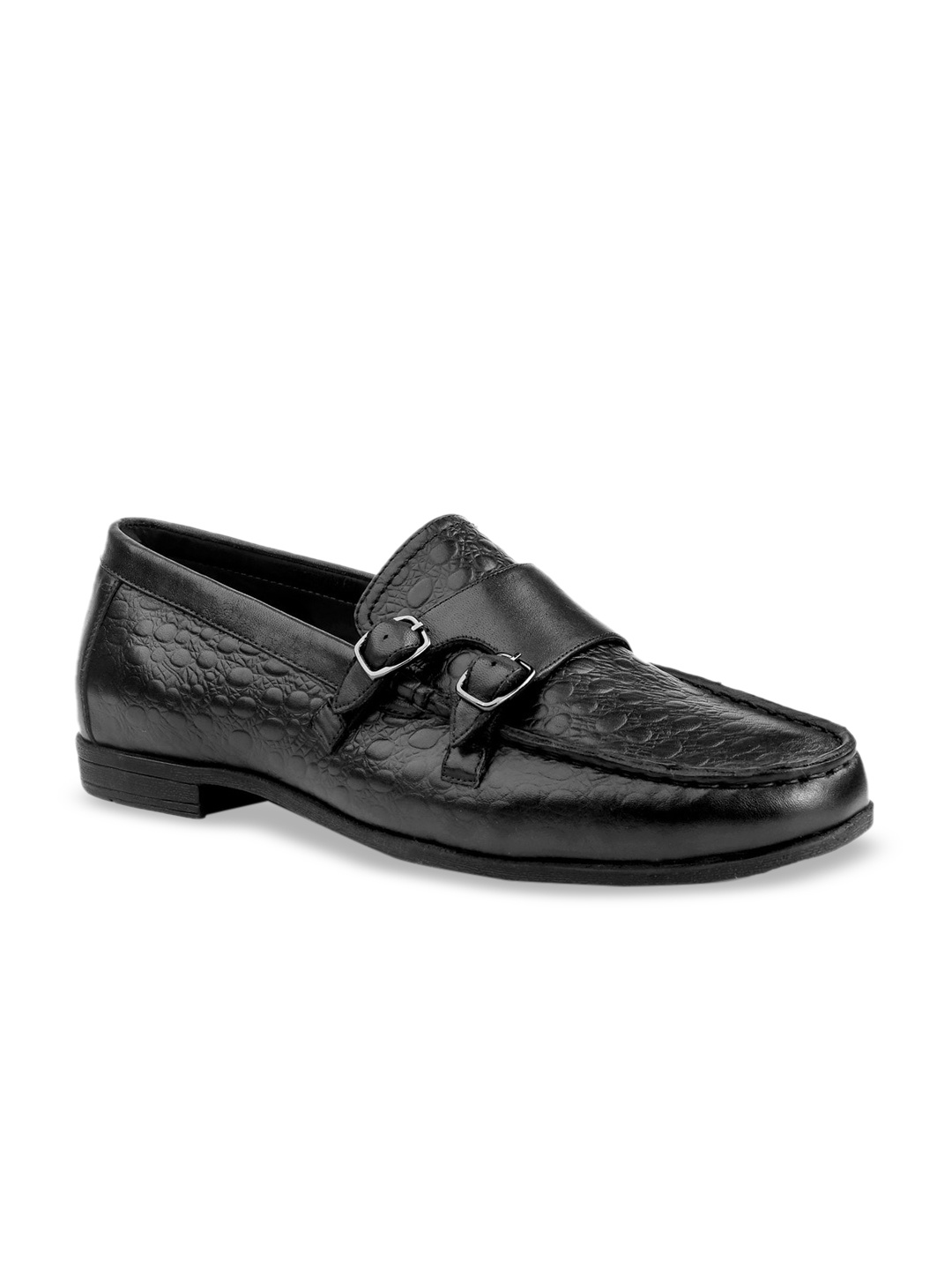 

One8 Men Black Solid Genuine Leather Formal Monk Shoes