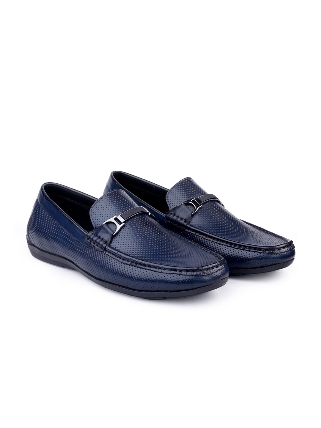 

One8 Men Navy Blue Solid Leather Formal Loafers