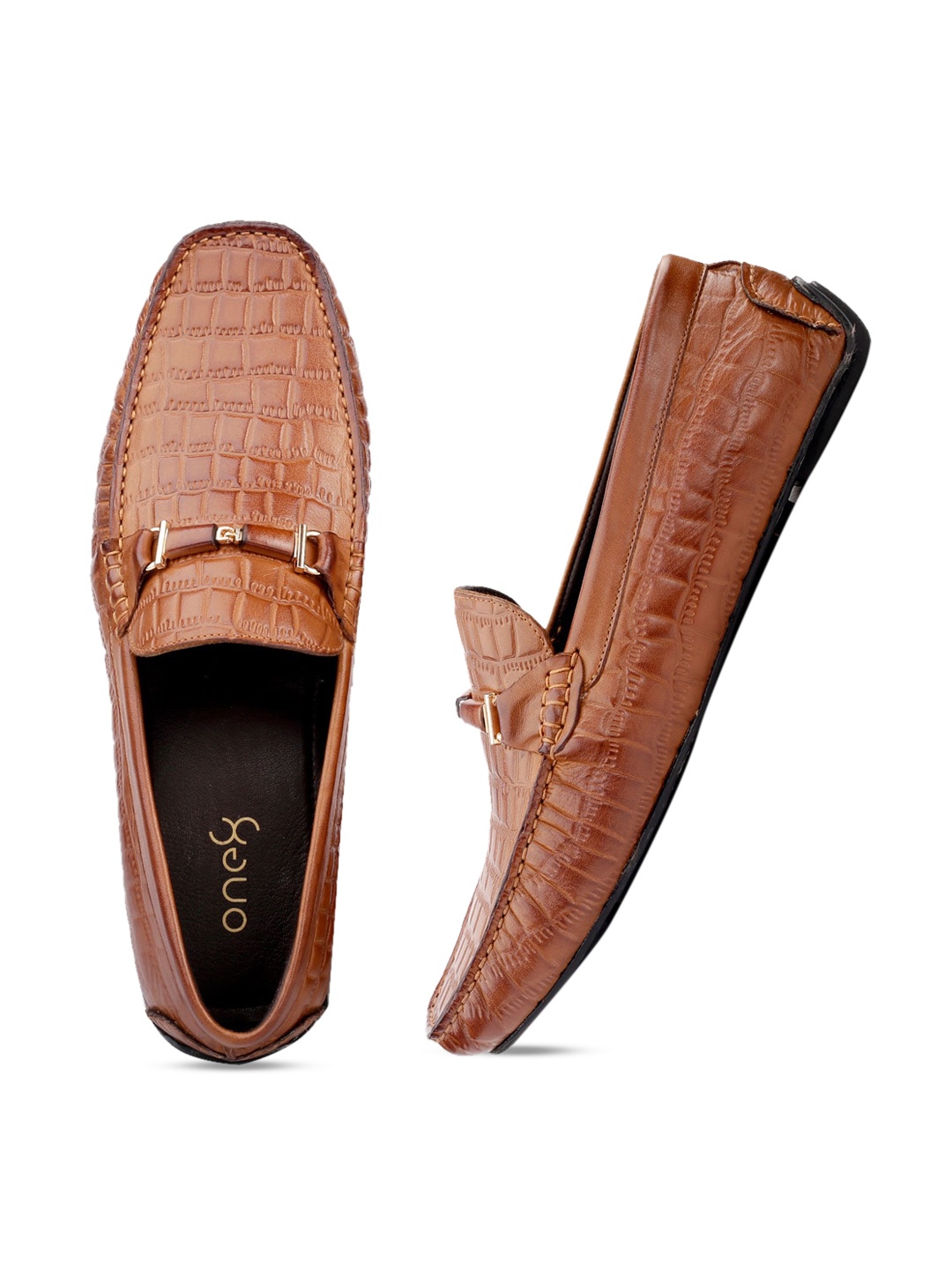 

One8 Men Tan Solid Leather Slip-On Loafer Formal Shoes
