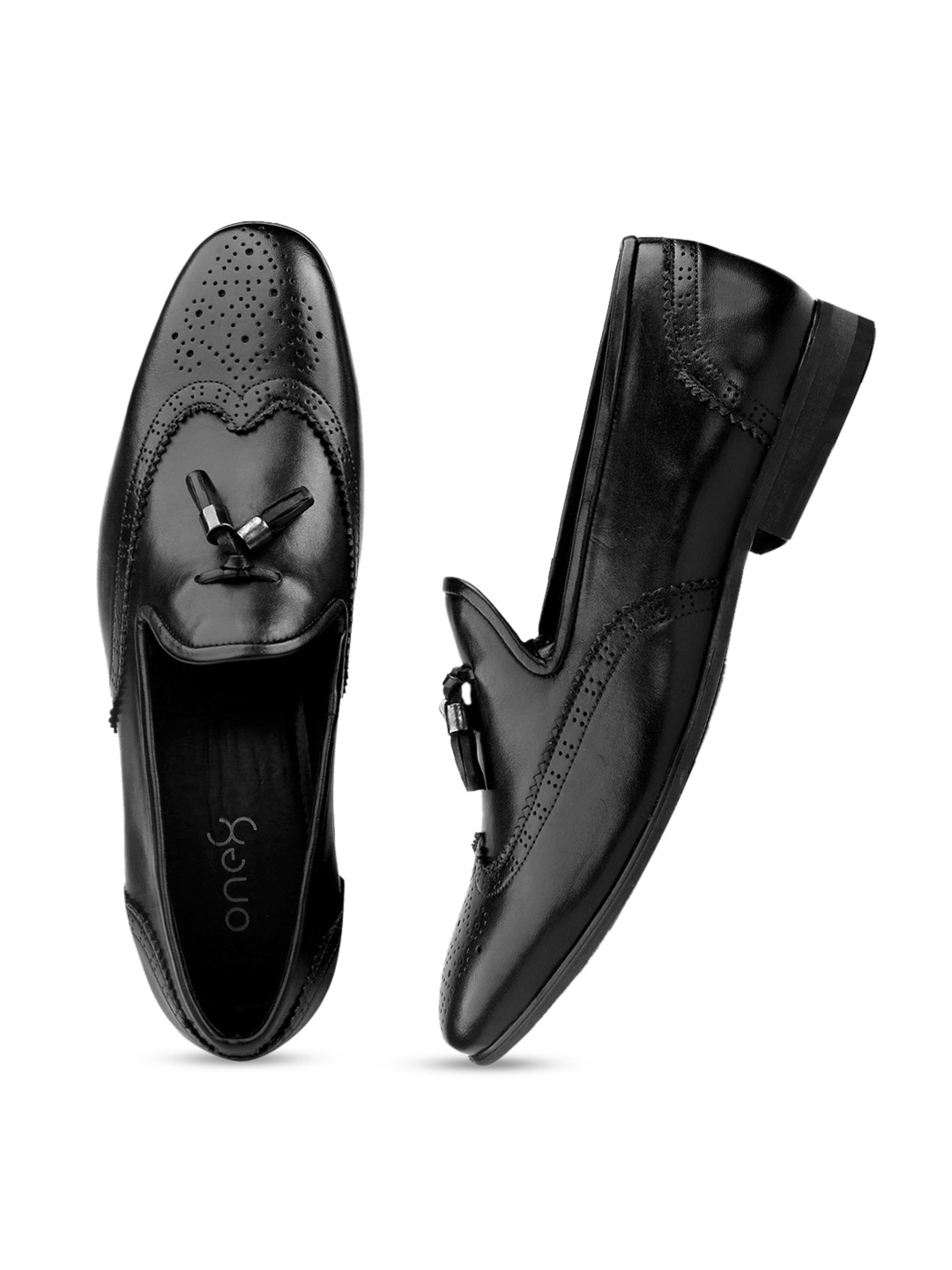 

One8 Men Black Solid Leather Formal Loafers