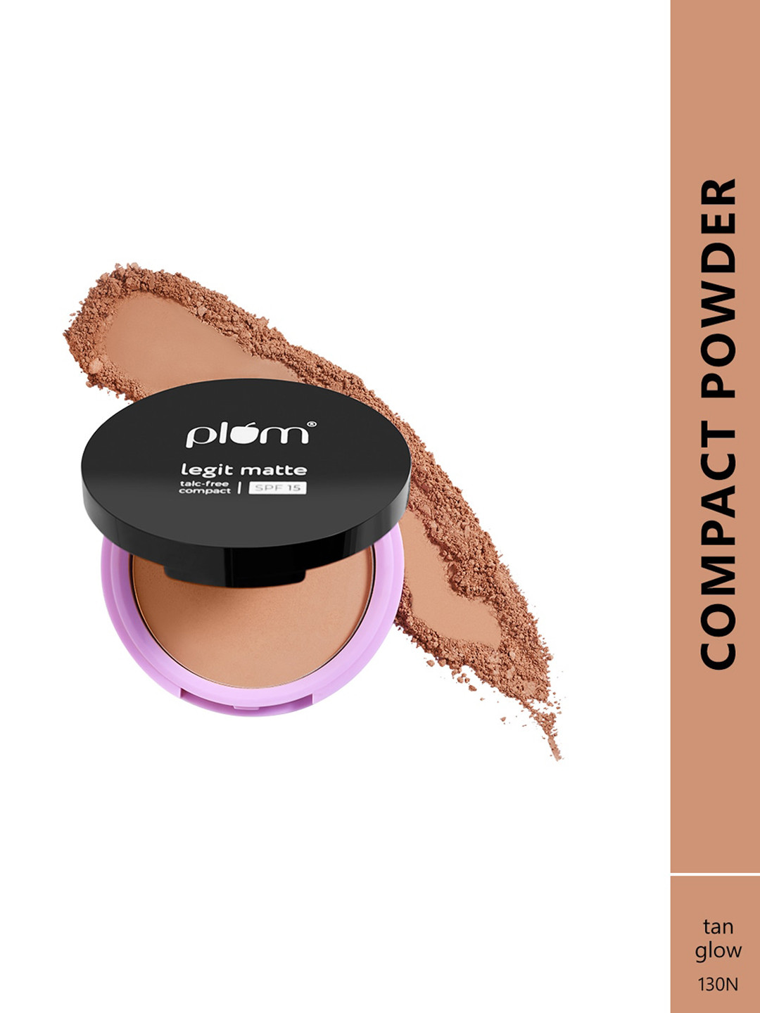 

Plum Legit Matte Talc-Free Lightweight Vegan Compact with SPF15 - Tan Glow 130N, Beige