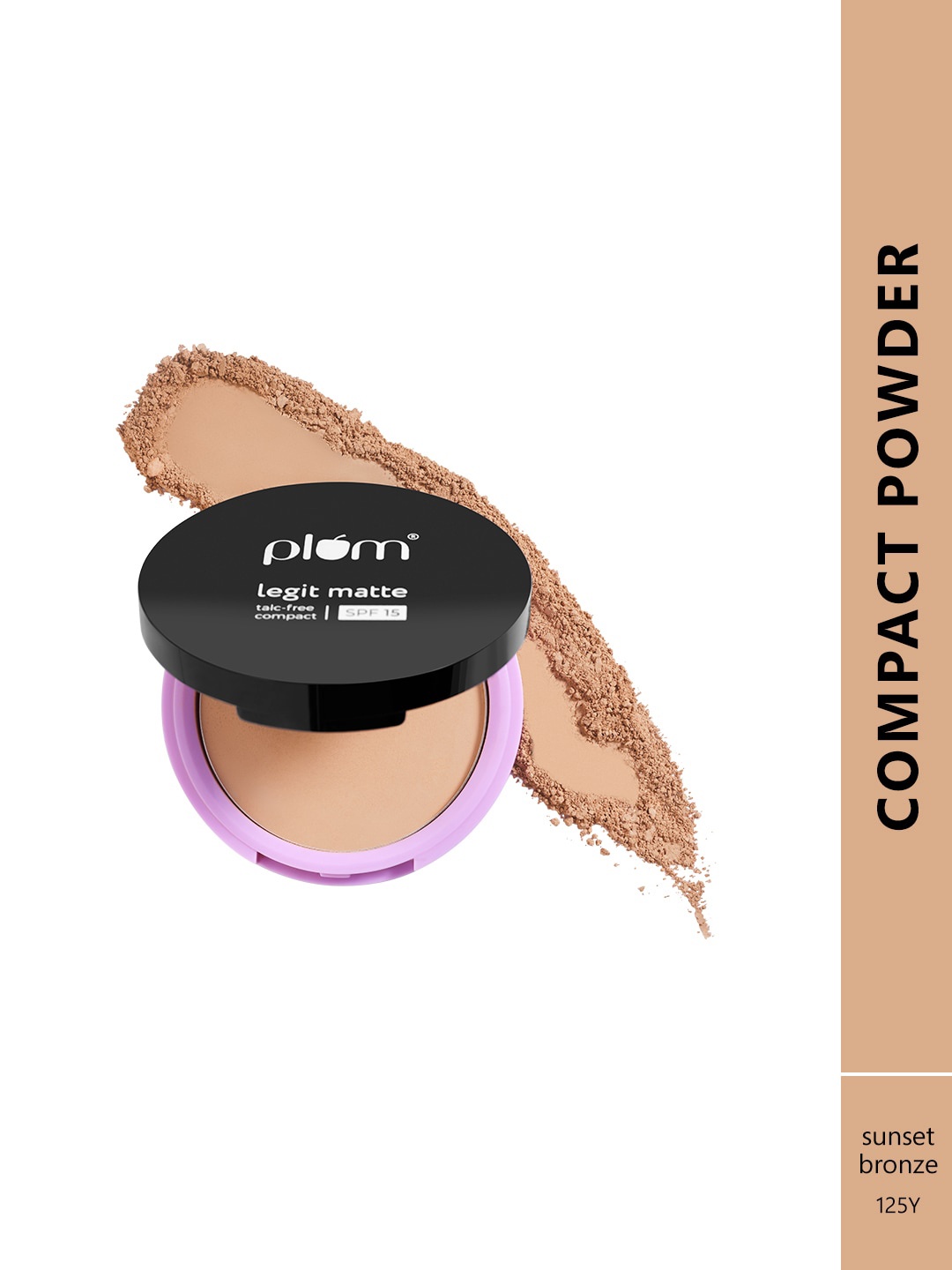 

Plum Legit Matte Talc-Free Lightweight Vegan Compact with SPF15 - Sunset Bronze 125Y, Beige