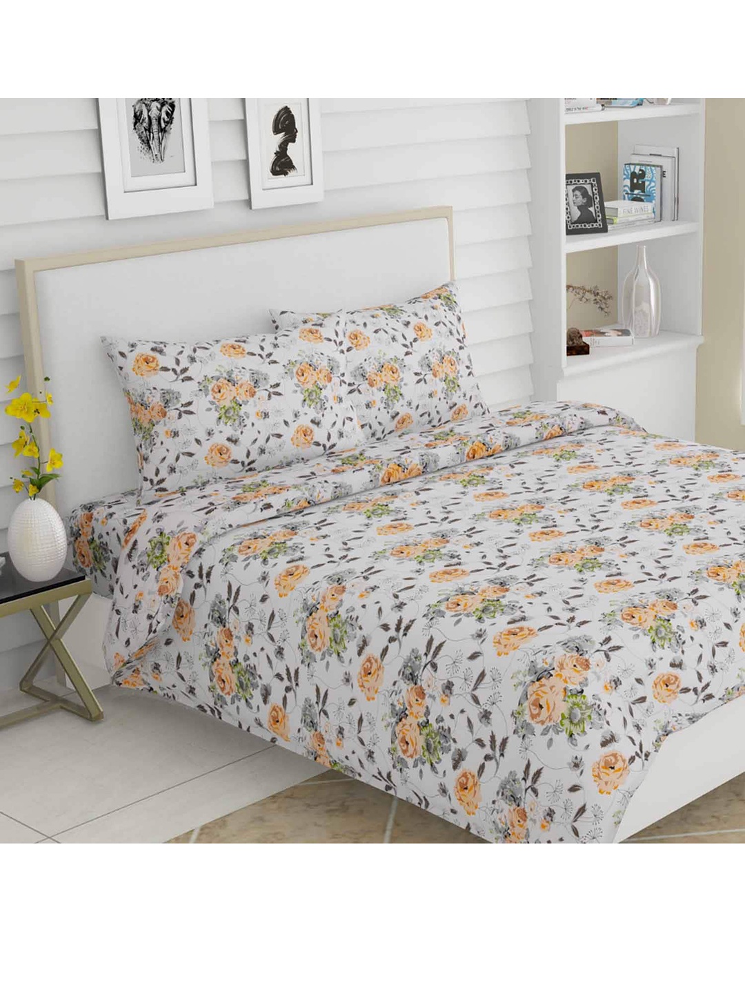 

haus & kinder Green Printed 144 TC Cotton Double Printed Bedsheet