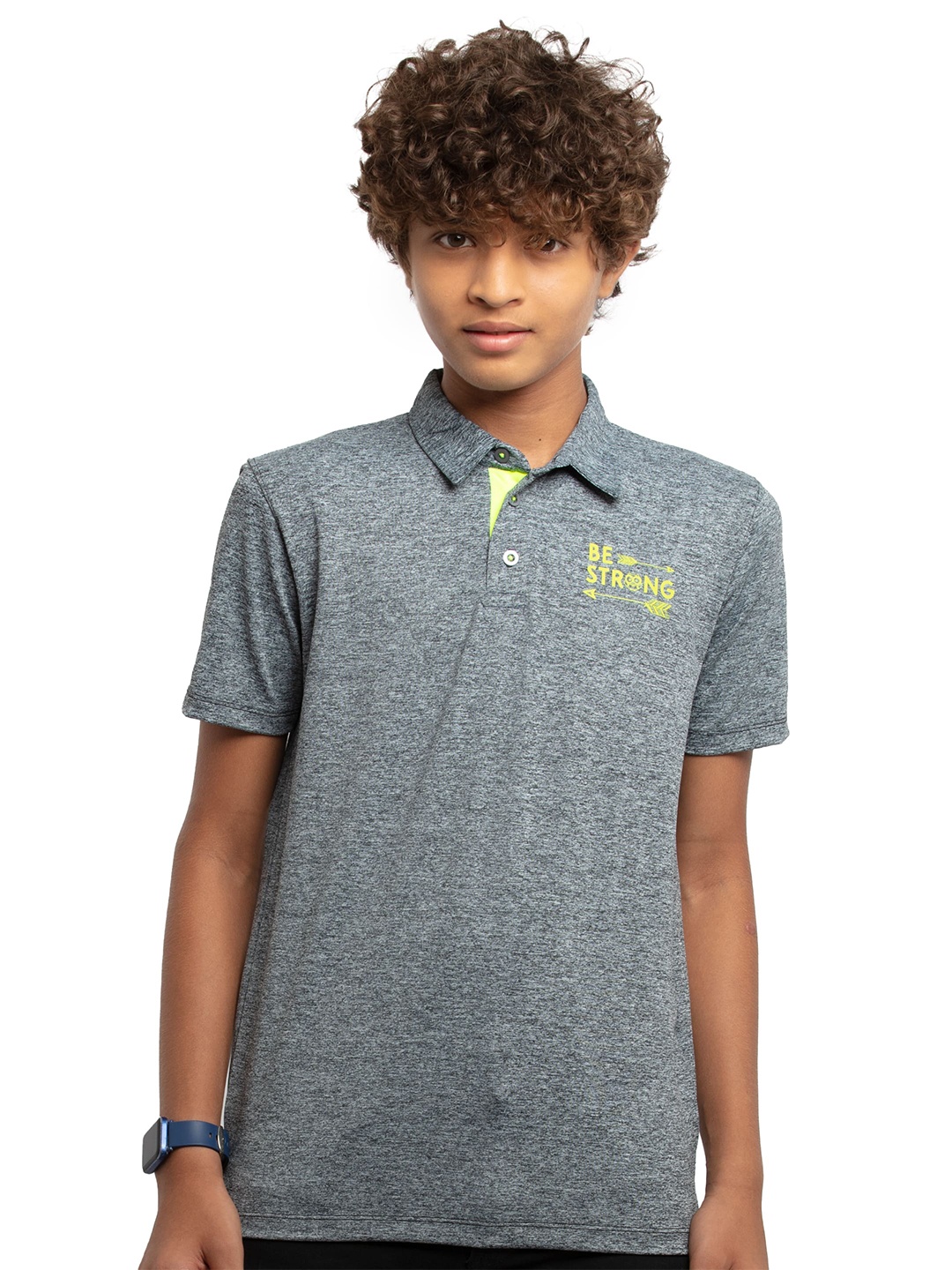 

UNDER FOURTEEN ONLY Boys Grey Polo Collar T-shirt