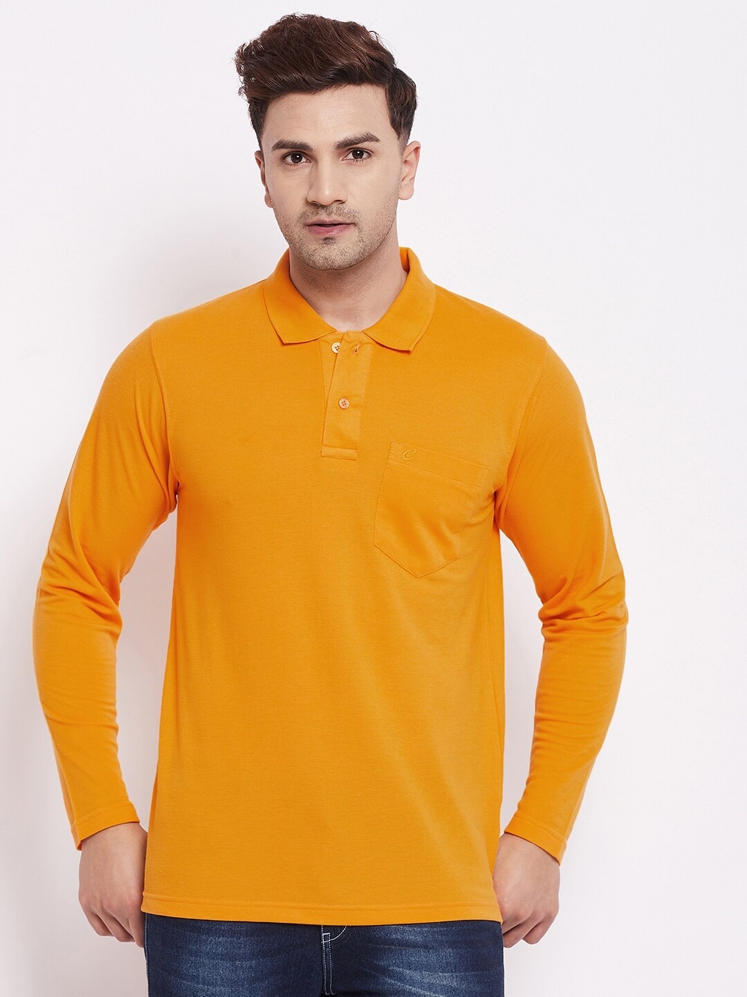 

Camey Men Mustard Yellow Polo Collar T-shirt