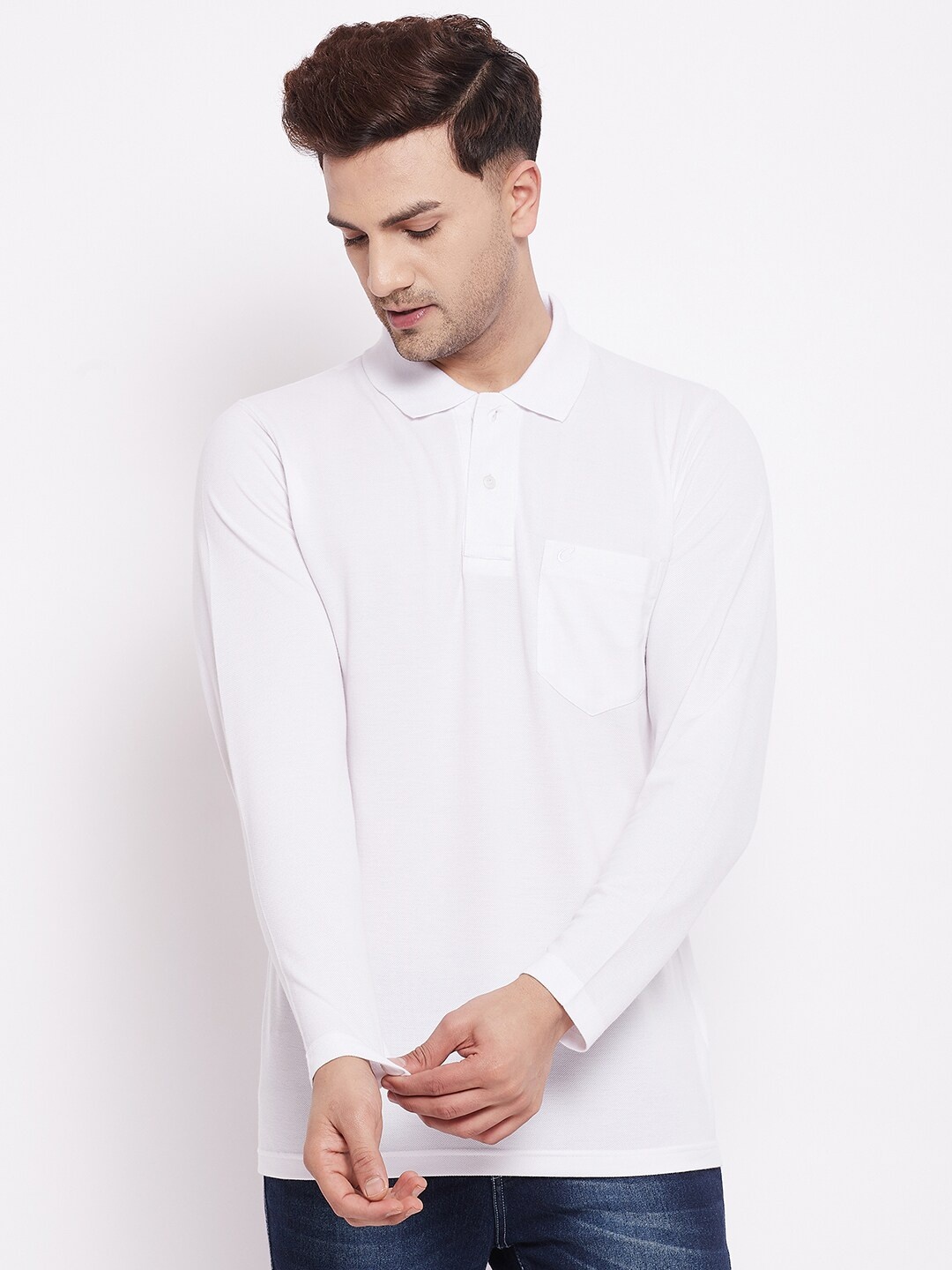 

Camey Men White Polo Collar T-shirt