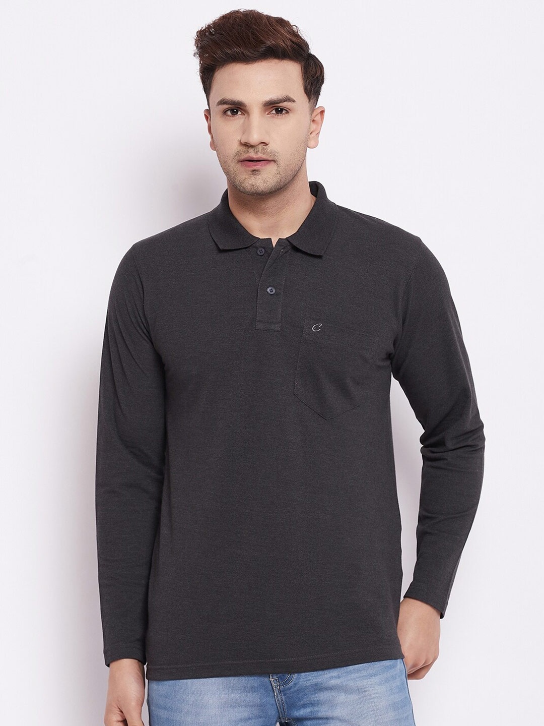 

Camey Men Charcoal Polo Collar T-shirt