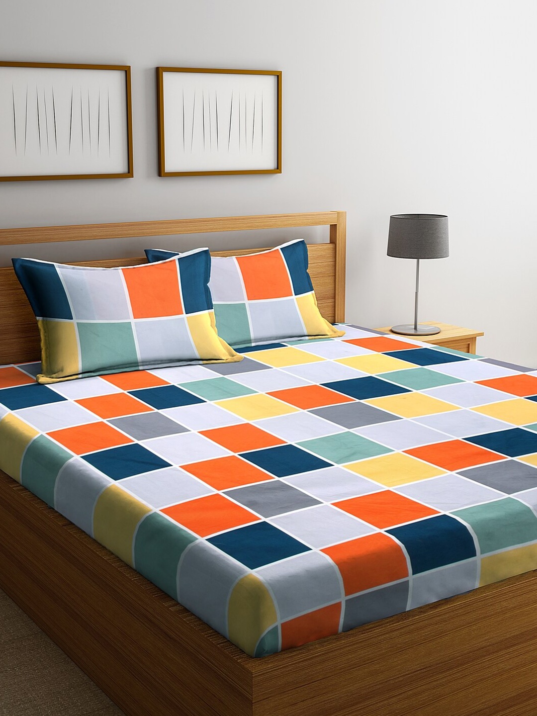 

KLOTTHE Geometric 300 TC King Size Double Bed Sheet with 2 Pillow Covers, Multi